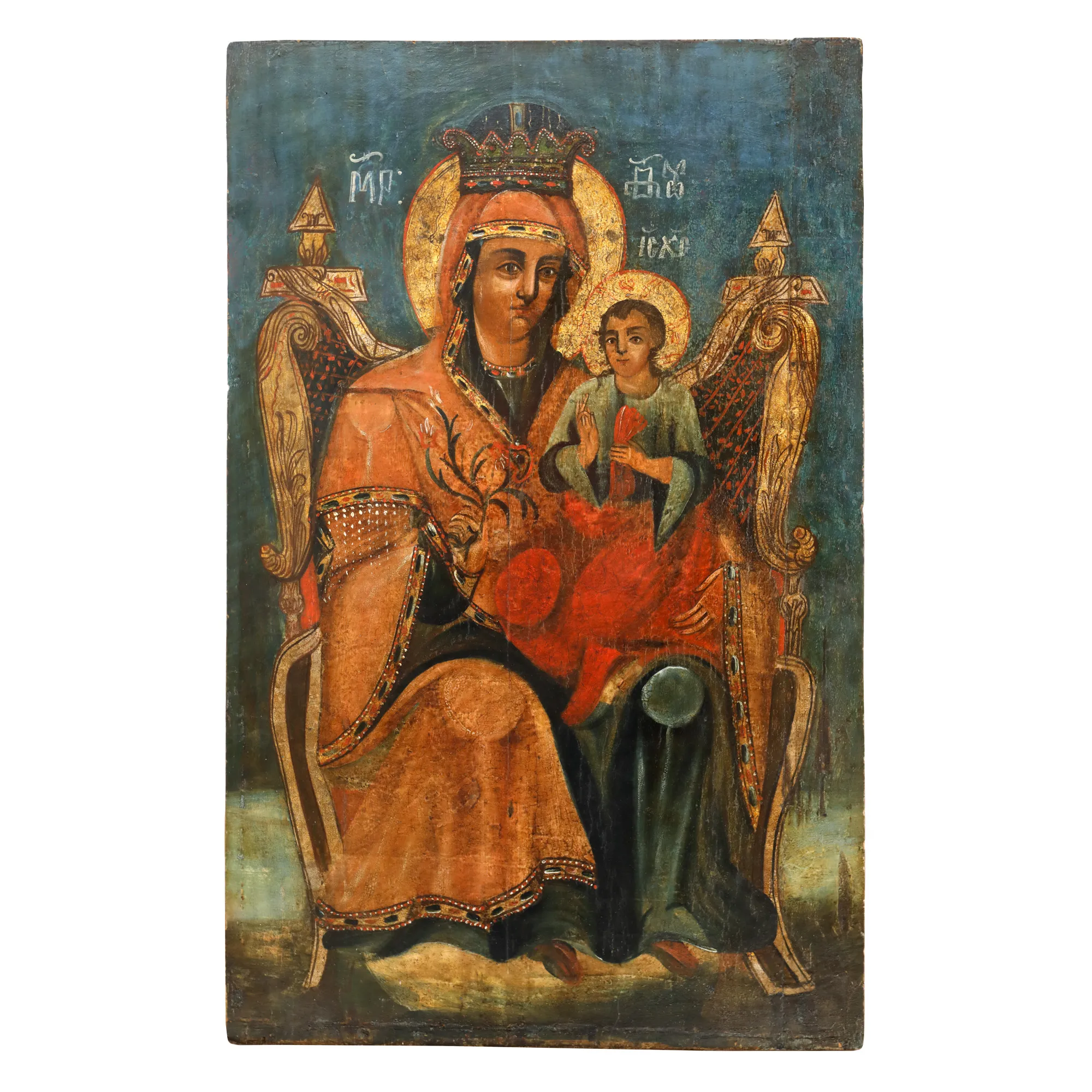 "Imperial Icon on Wood, 'Mother of God with Child on Throne (Hodighitria)', Wallachia, Romanian School, end of the 18th century - beginning of the 19th century"