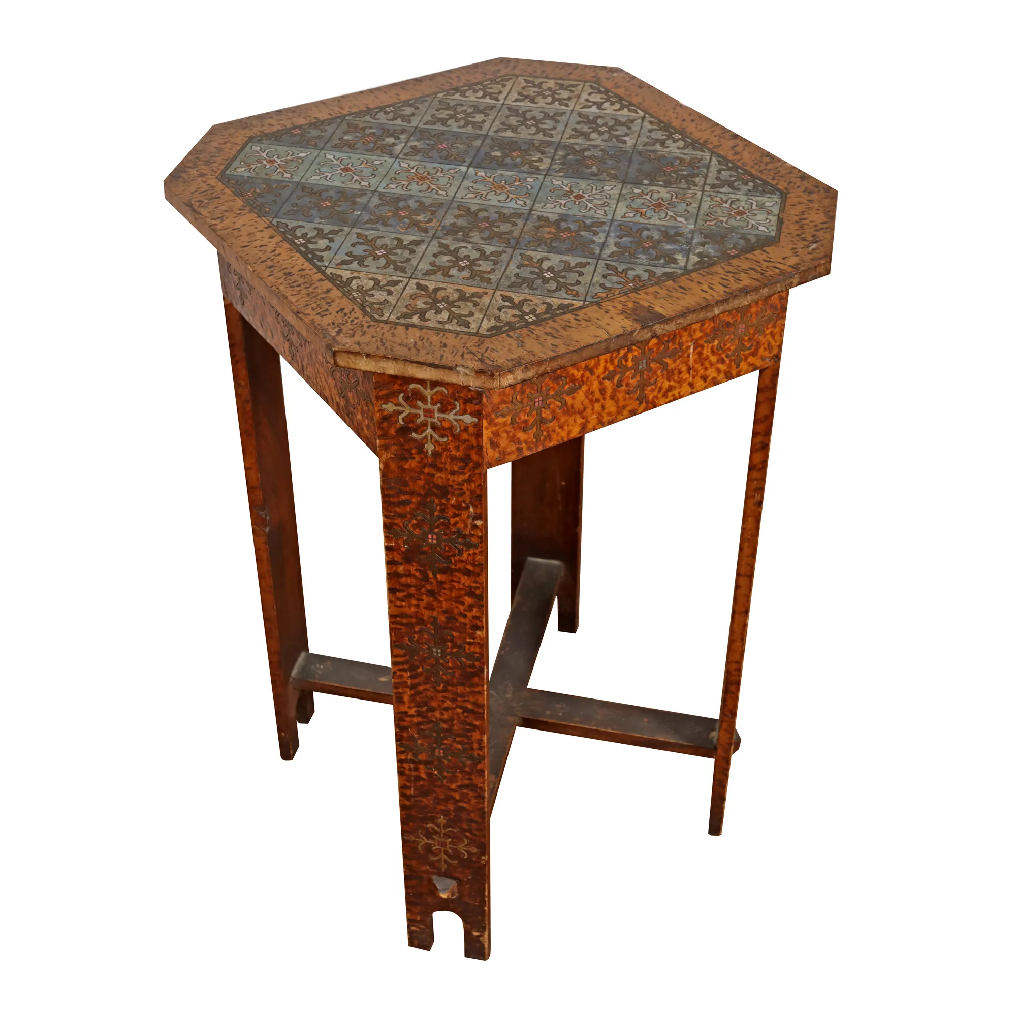 Carved wooden table in Neo-Brâncovenesc style, painted, first half of the 20th century