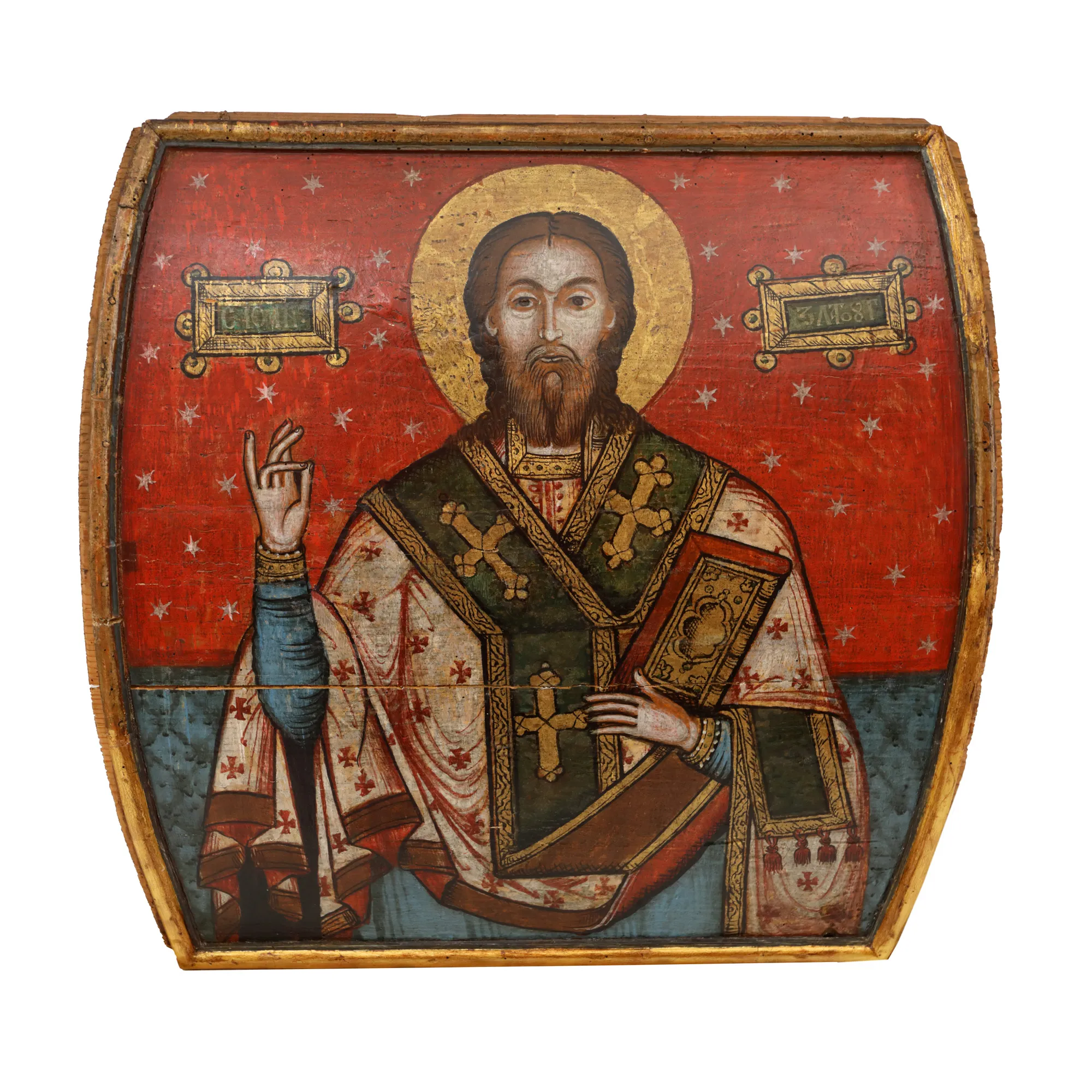 Icon on wood, "Saint John Chrysostom", Transylvanian school, workshop from Făgăraș Country, second half of the 18th century, very rare, collectable piece