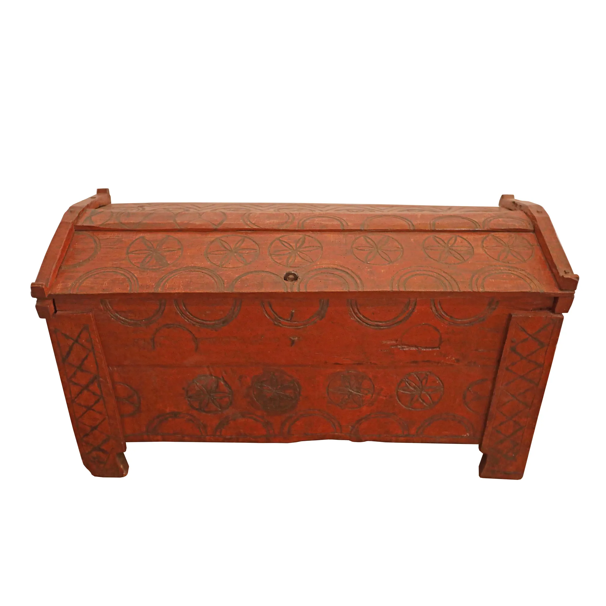 Peasant dowry chest, decorated with solar motifs, possibly Bihor, beginning of 20th century