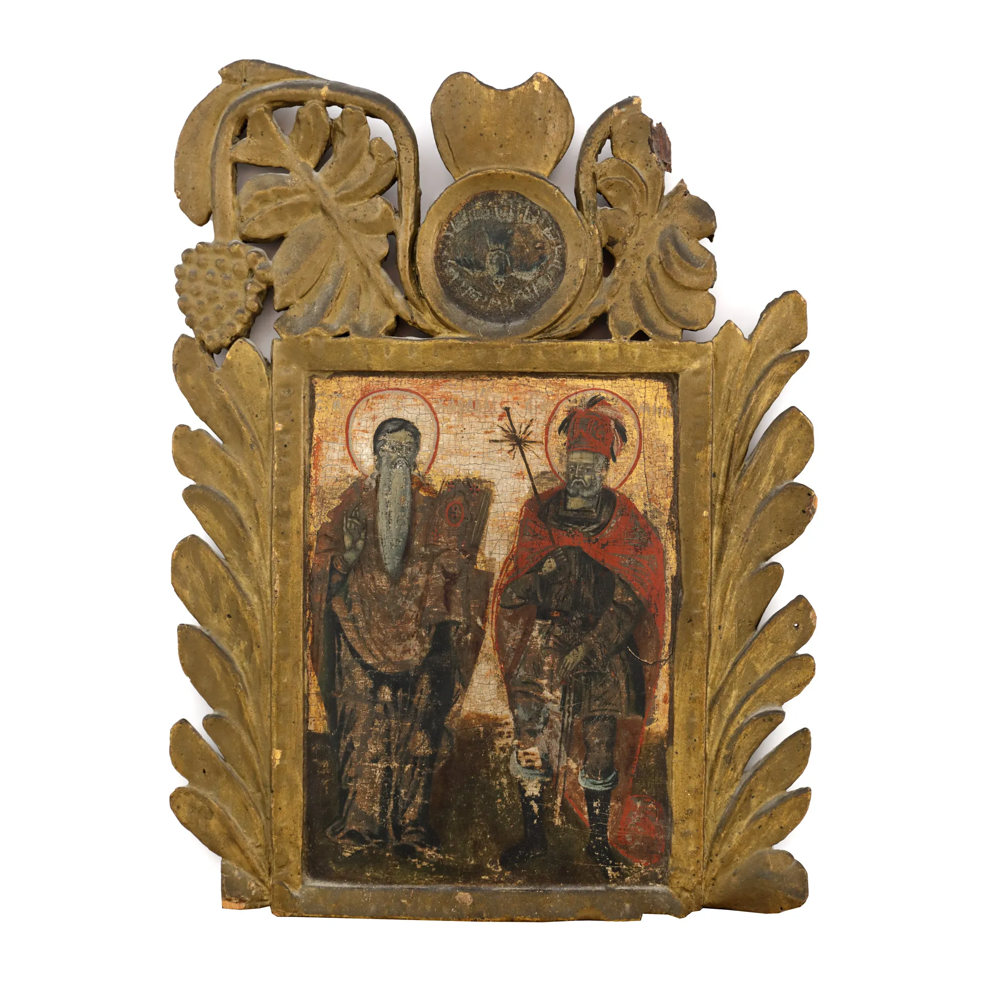 Icon on wood, "Saints Haralambie and Mina", carved frame, Romanian school, early 19th century