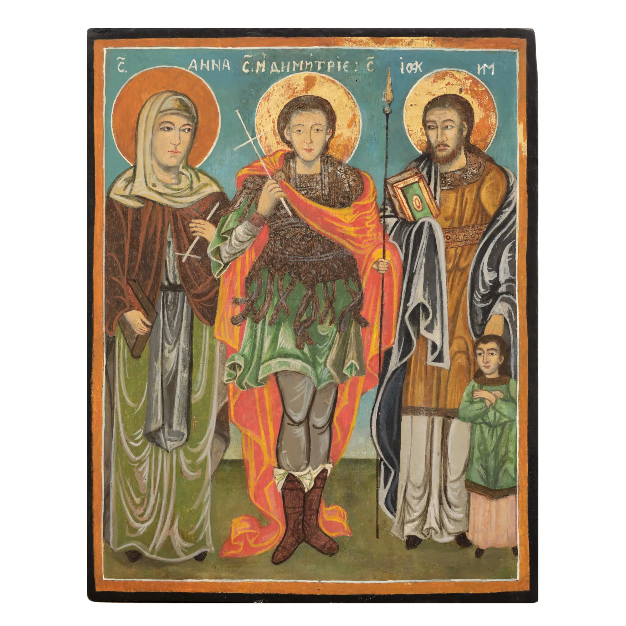 Icon on wood, "Saint Ana and Saints Dumitru and Ioachim", Romanian school, beginning of the 19th century