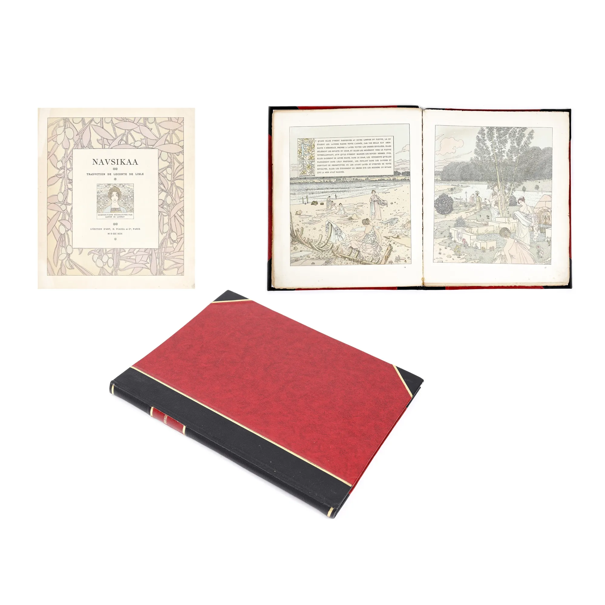 Nausicaa (Princess from Homer's Odyssey), translated by Leconte de Lisle, French, Paris, 1899, a bibliophile edition with Art Nouveau illustrations by Gaston de Latenay, from a collection
