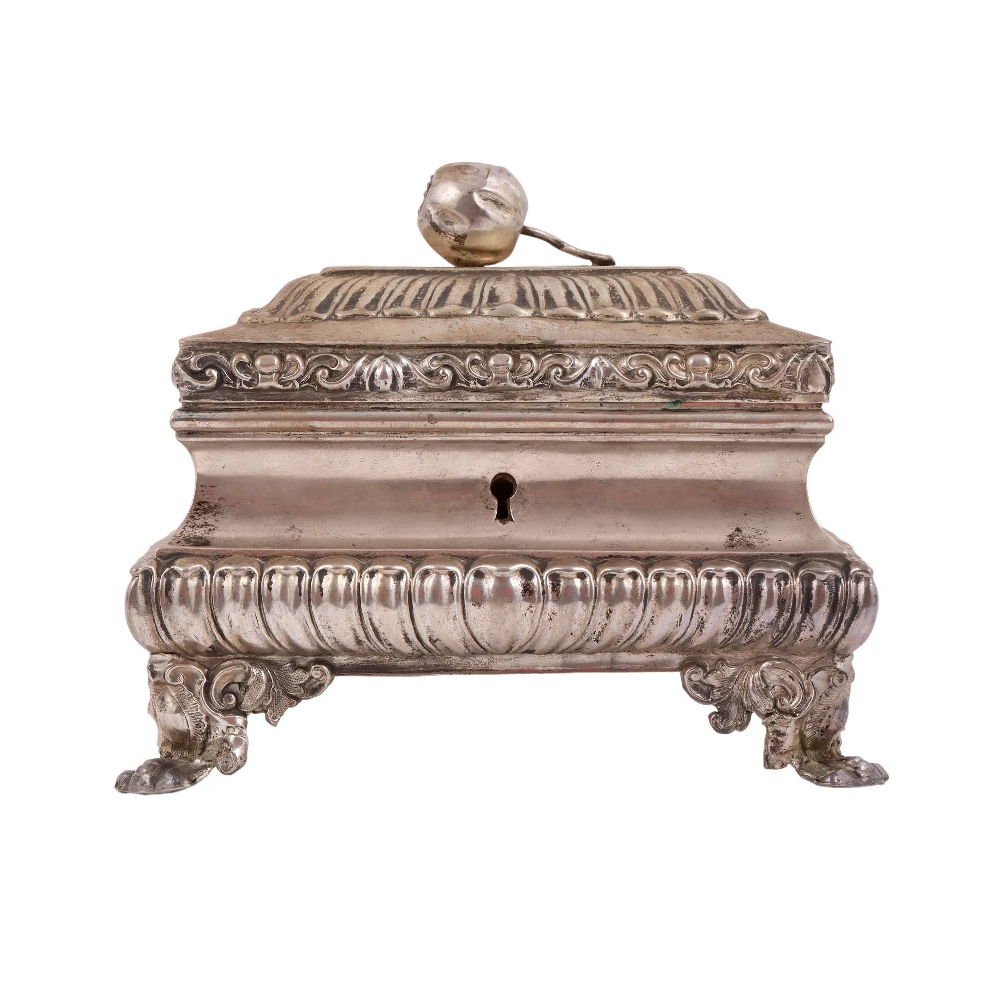 Silver box for sugar, decorated with dried poppy, 19th century, rare piece