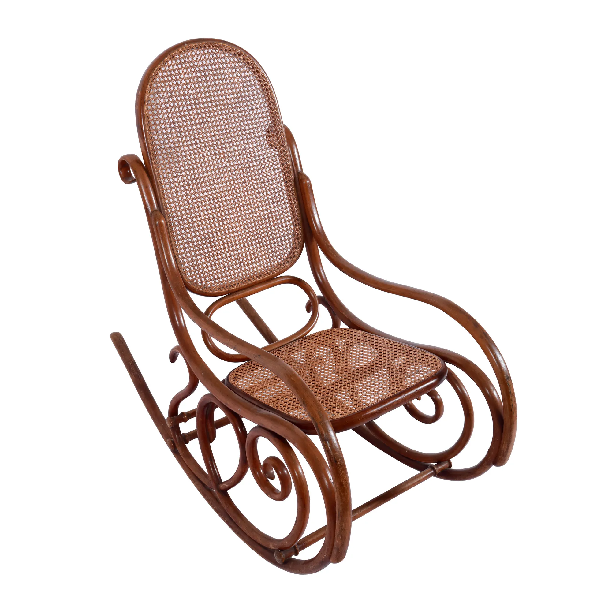 Fotoliu-balansoar Thonet, în stil Sezession, cu împletitură de pai de orez, începutul sec. XX, provine din casa boierului Miclescu