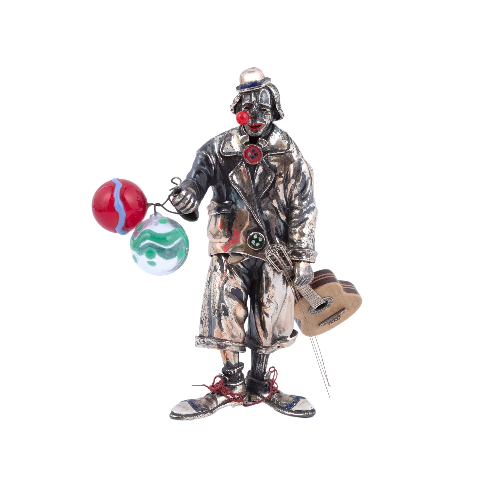 Silver statuette, illustrating a romantic clown, design by Vittorio Angini