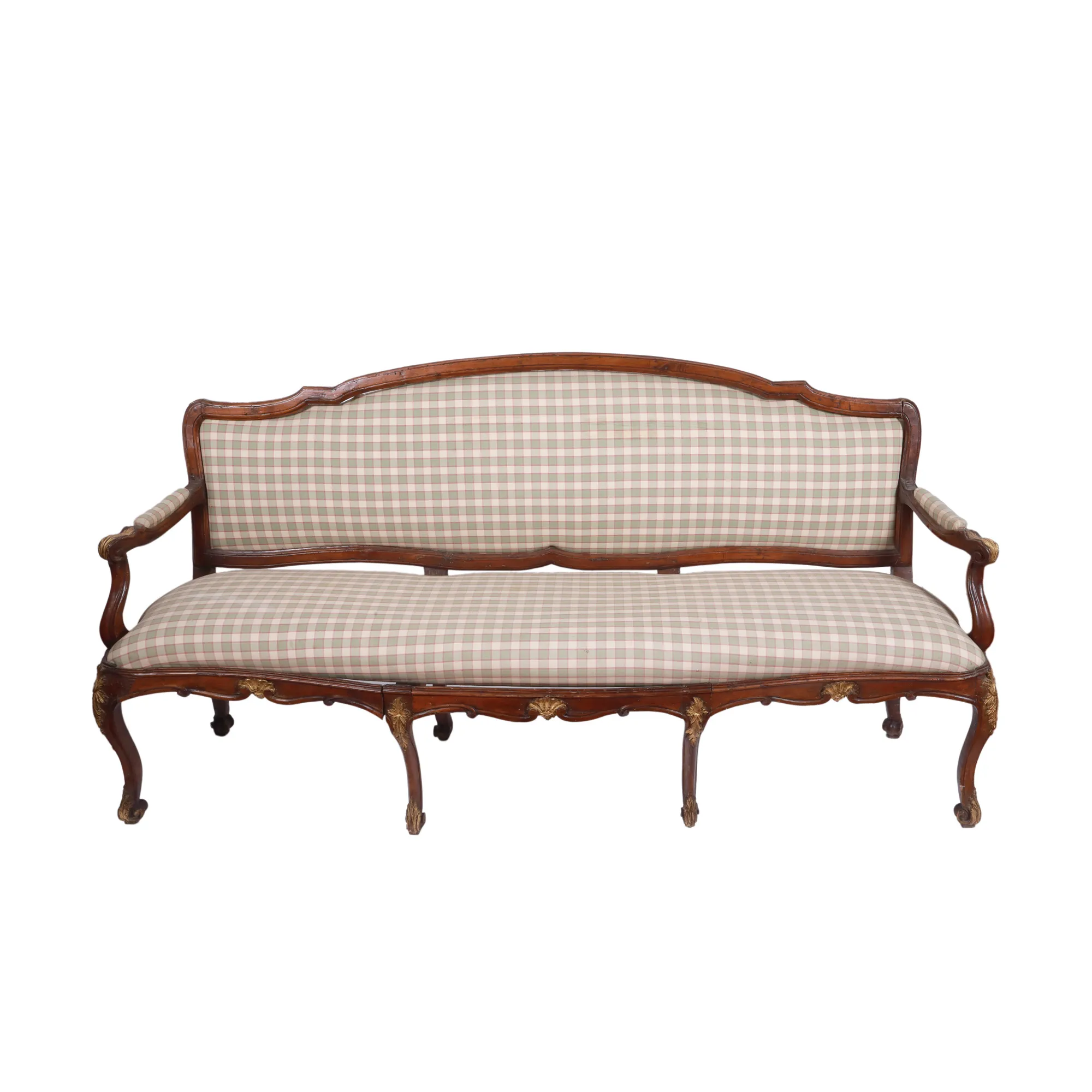 Louis XV Sofa, made of walnut wood with gilded details, mid 19th century