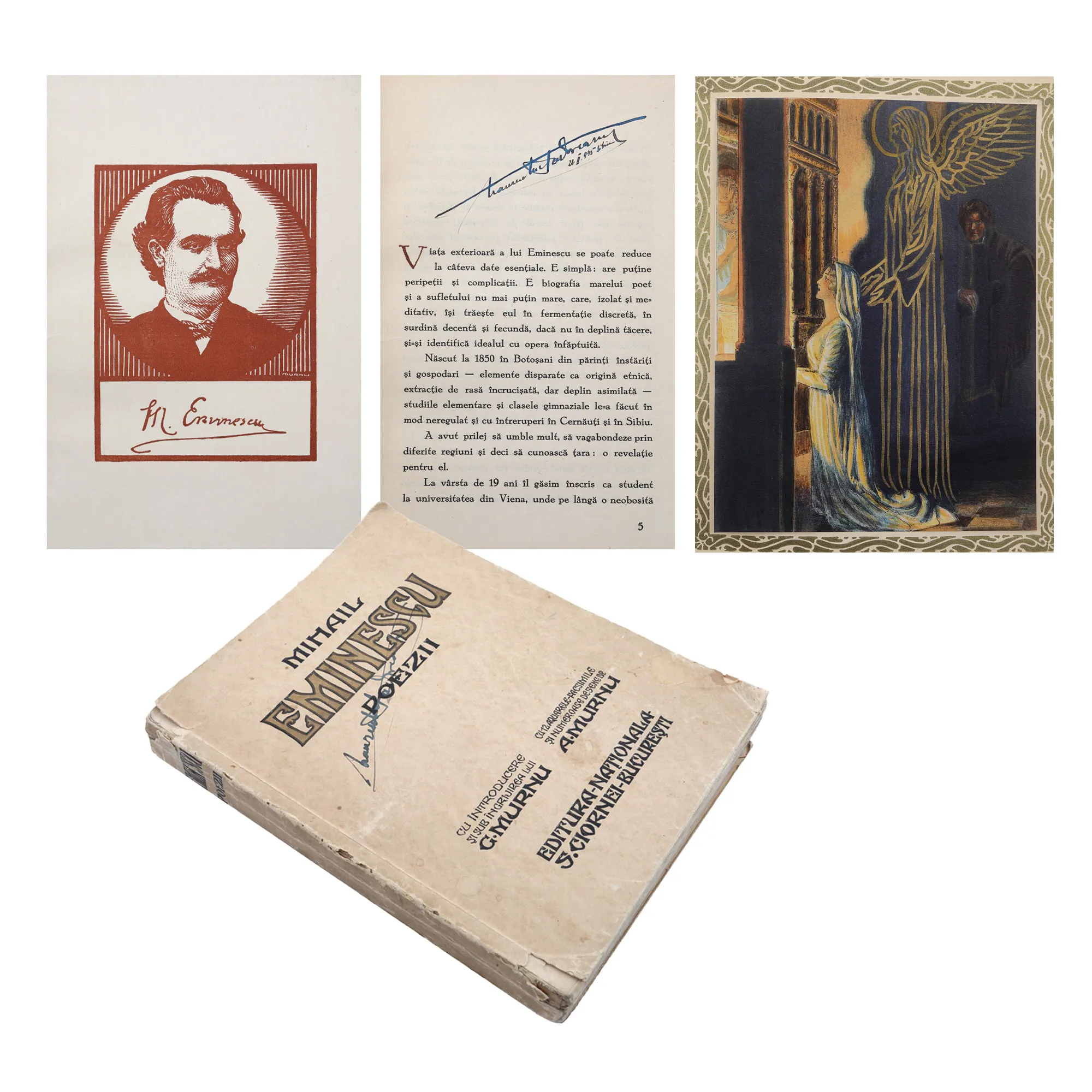"Poems", by Mihai Eminescu, edition supervised by George Murnu, Bucharest, 1928, with 12 lithographs made by Ary Murnu
