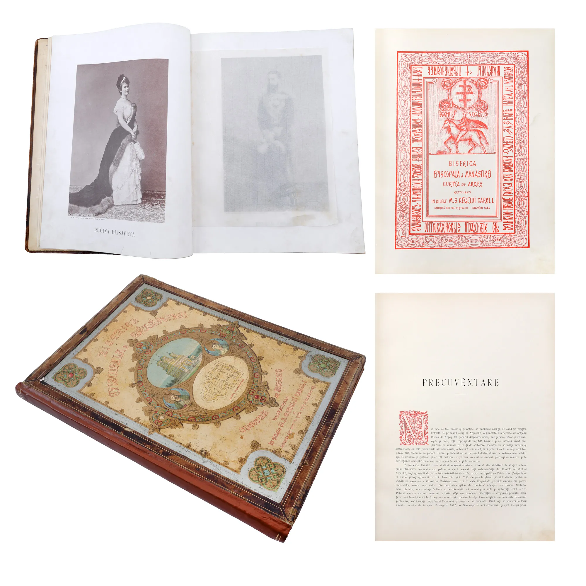 "Episcopal Church of Curtea de Argeș Monastery restored during the days of H.S. King Carol I", 1886, with 19 illustrations and 13 heliogravures, bibliophile copy