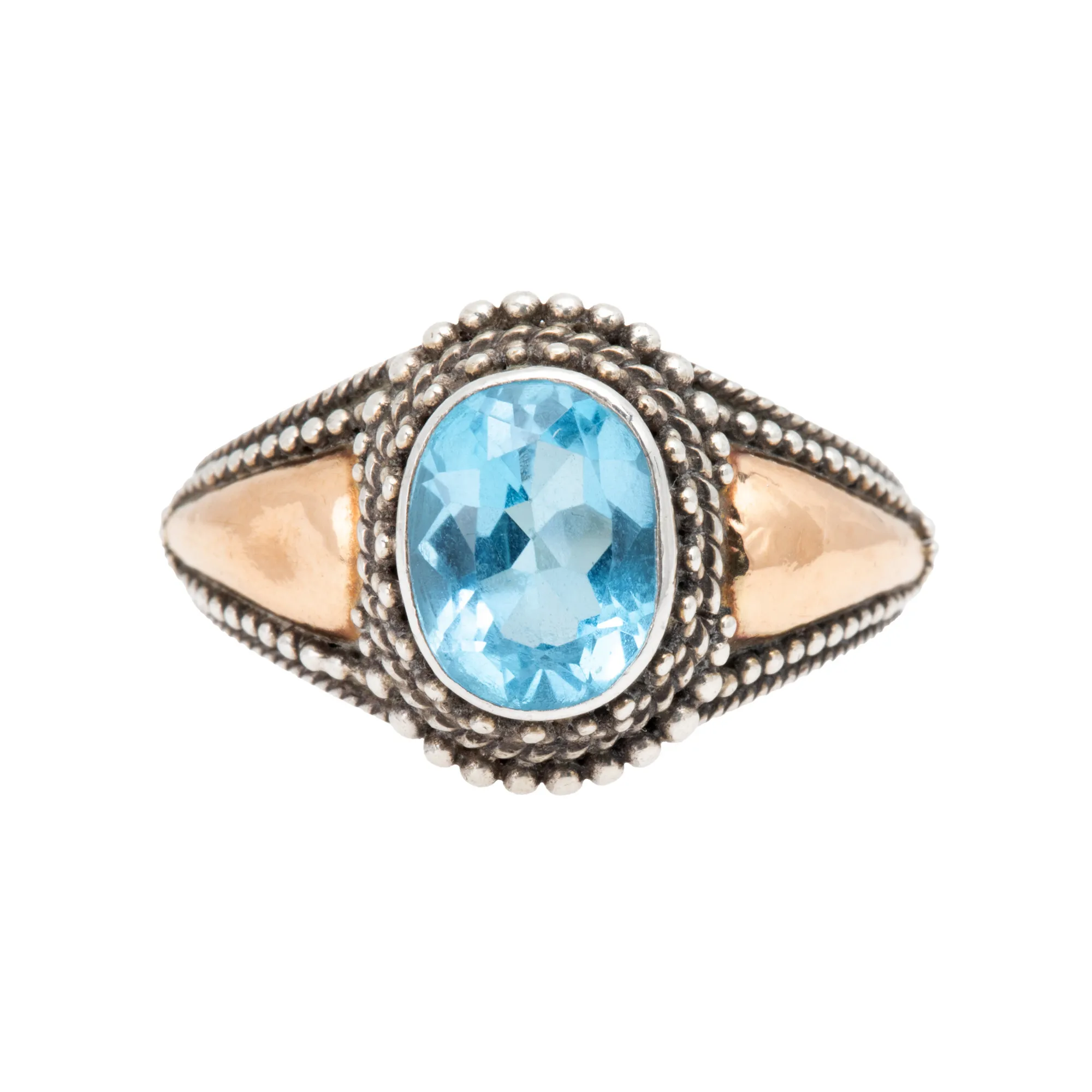 Gold and Silver Ring, Decorated with Topaz