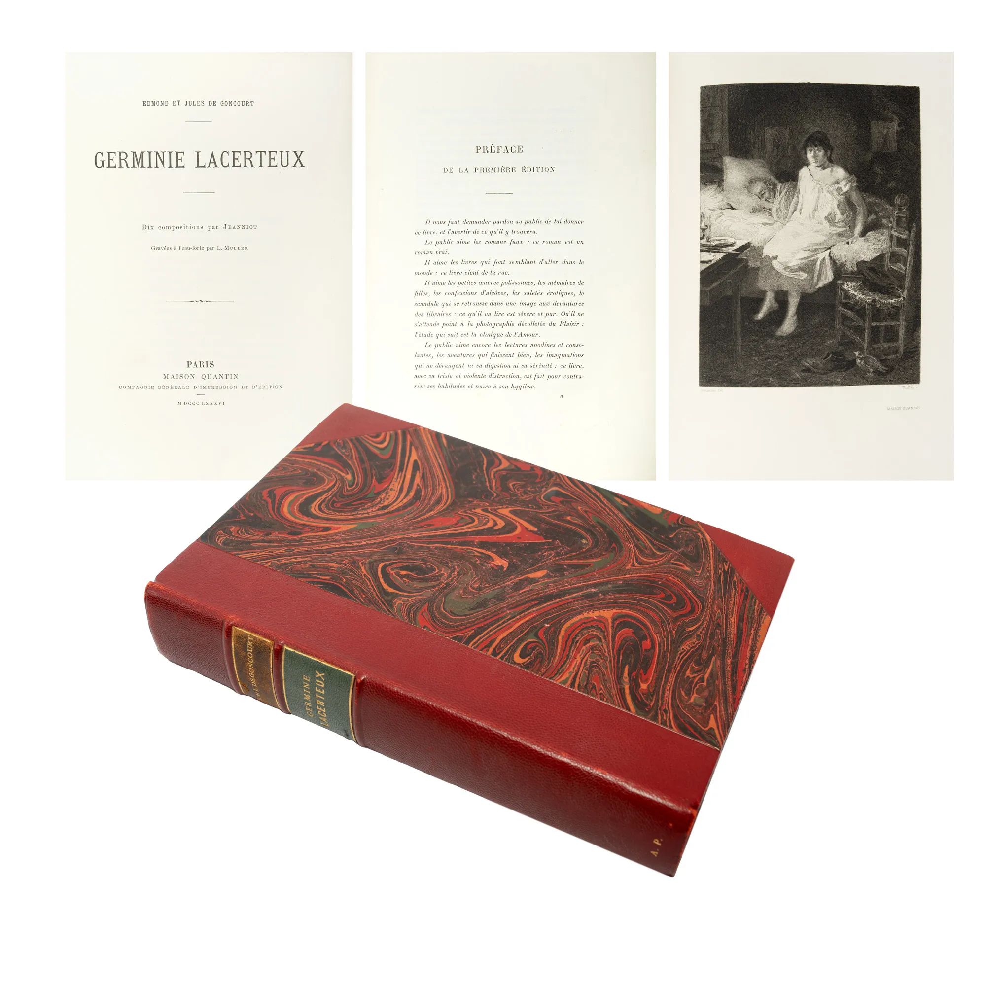 ”Germinie Lacerteux”, de Edmond și Jules de Goncourt, franceză, Paris, 1886, exemplar bibliofil, cu zece desene de Jeanniot