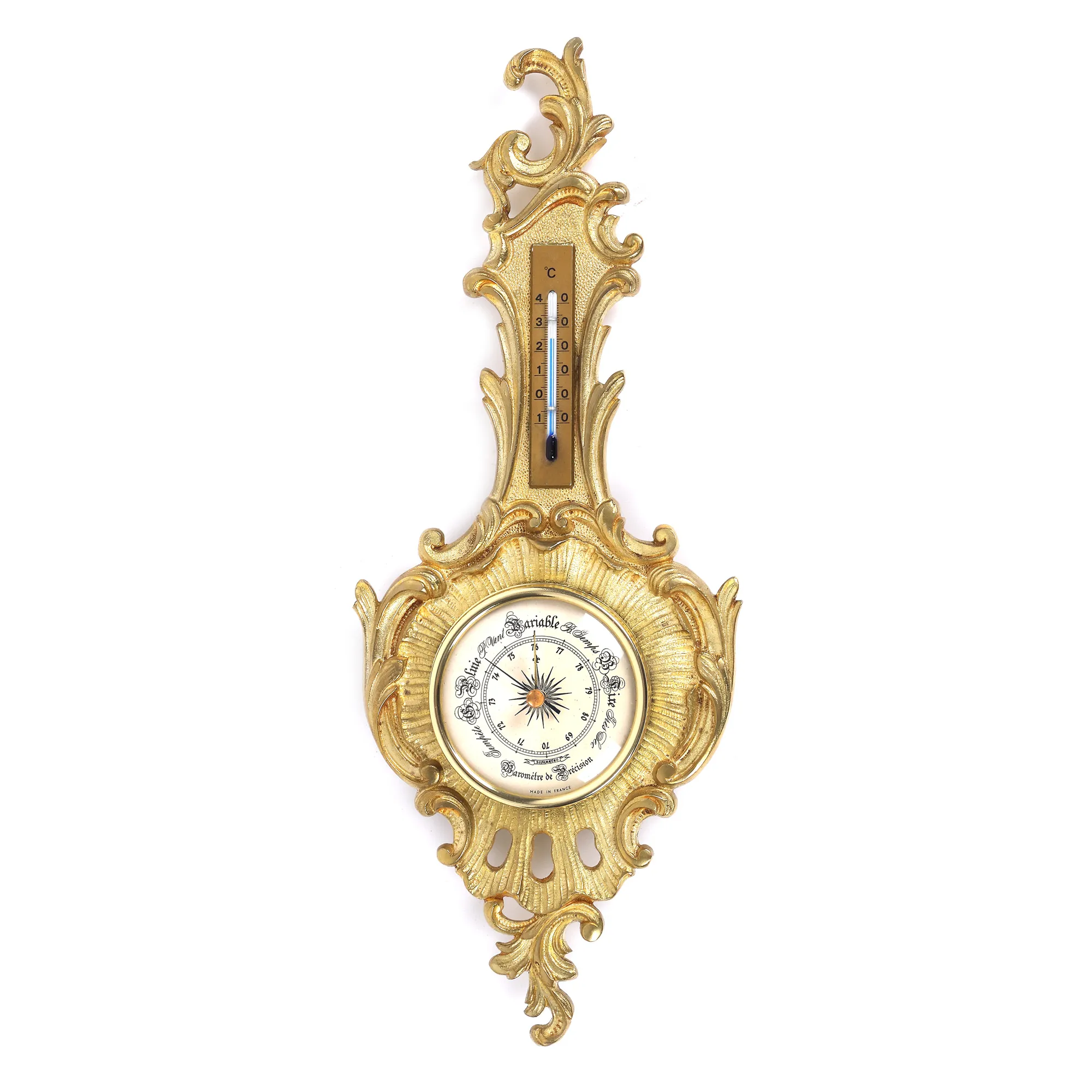 Barometru cu termometru în stil Rococo din bronz aurit, atelier Susse Frères, cca. 1880