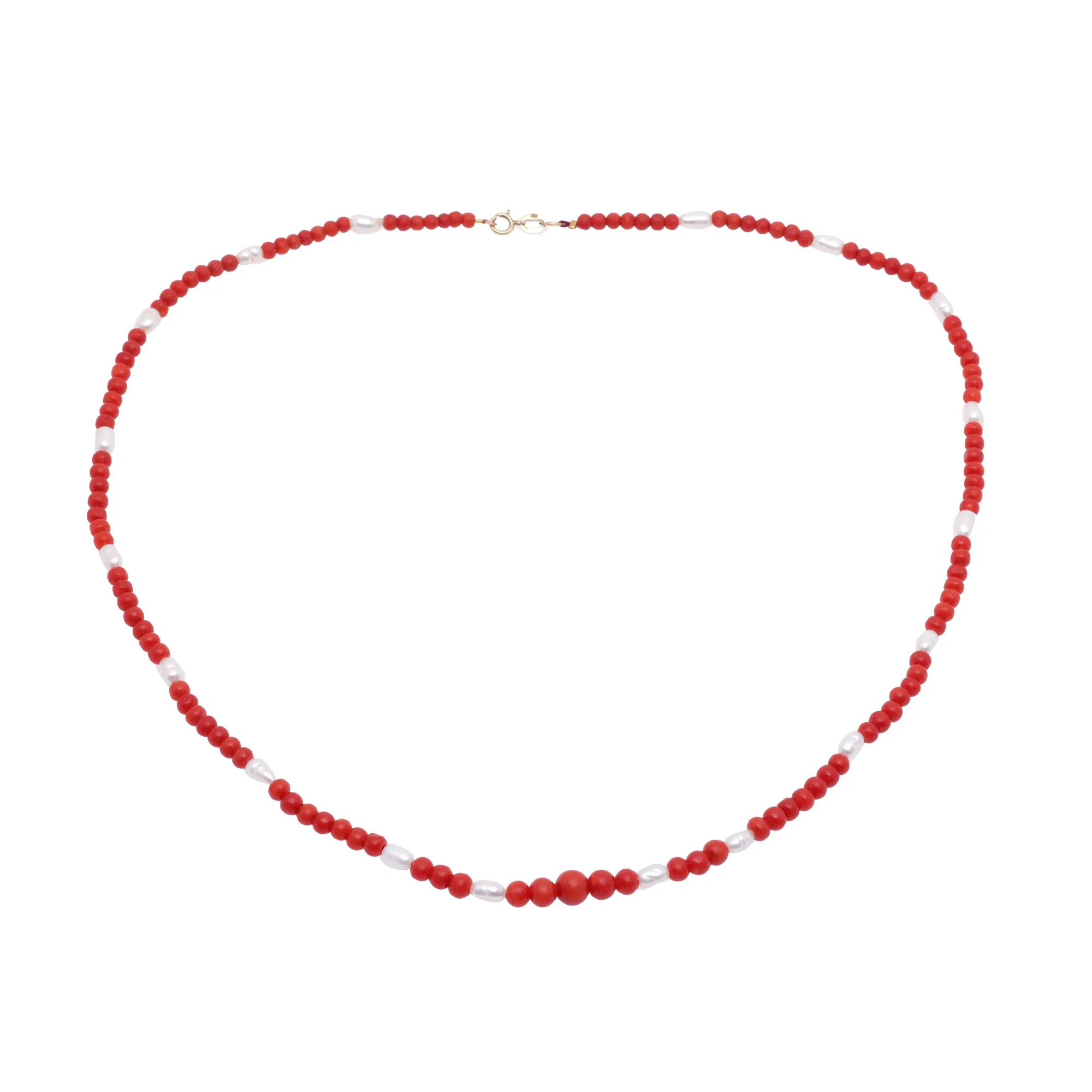 Pearl and Coral Necklace, Decorated with Gold Clasp