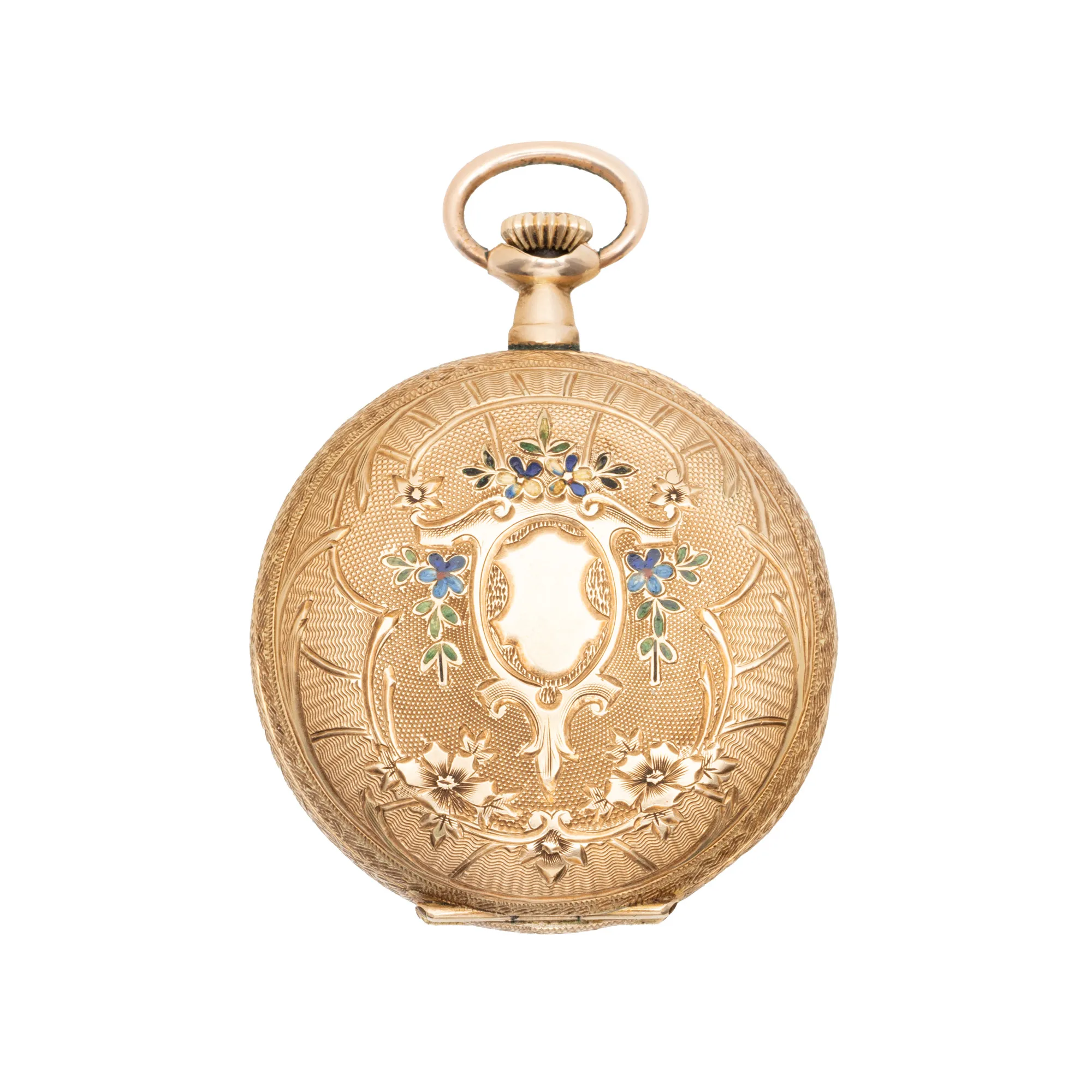 Gold pocket watch, decorated with enamel, accompanied by its original box