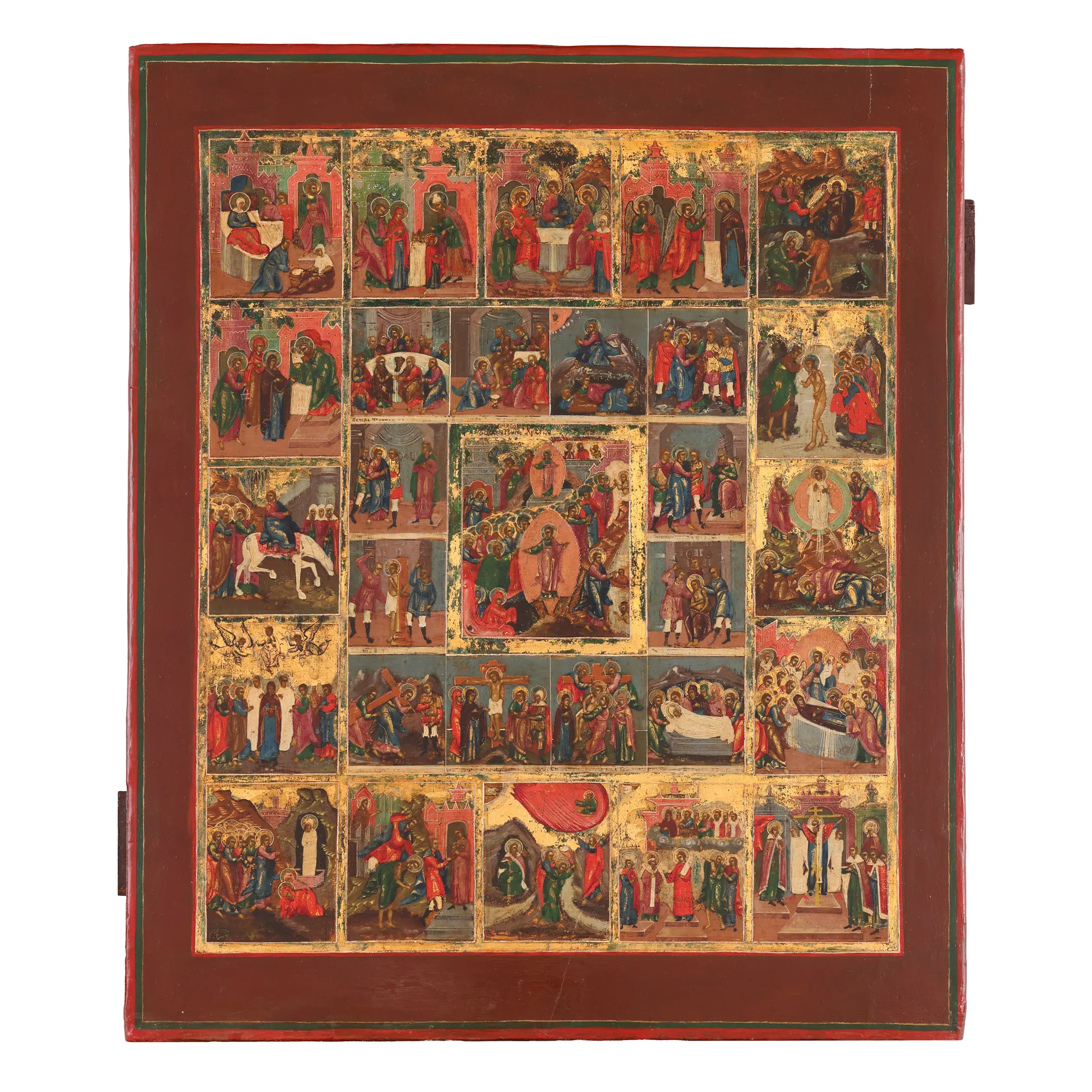Icon on wood, "Resurrection of the Lord and 28 scenes", Russian school, first half of the 19th century, rare piece