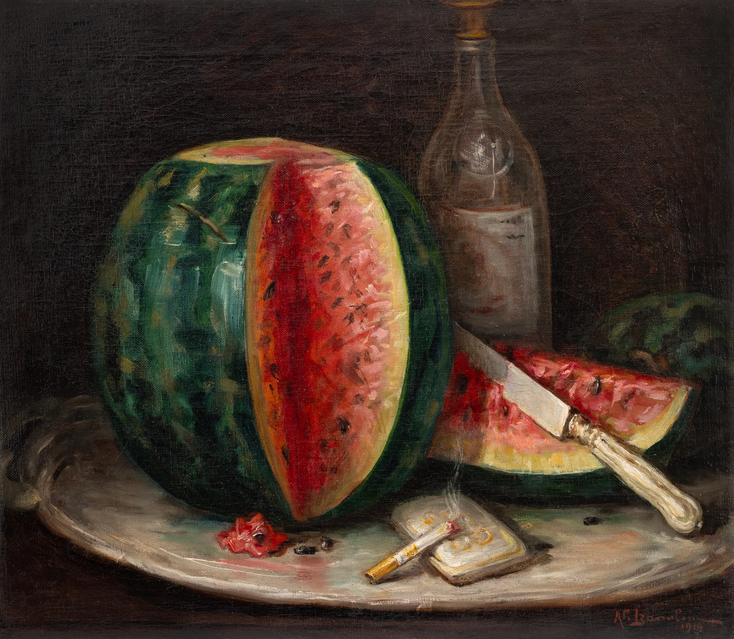 Still Life with Melon and Silver Knife