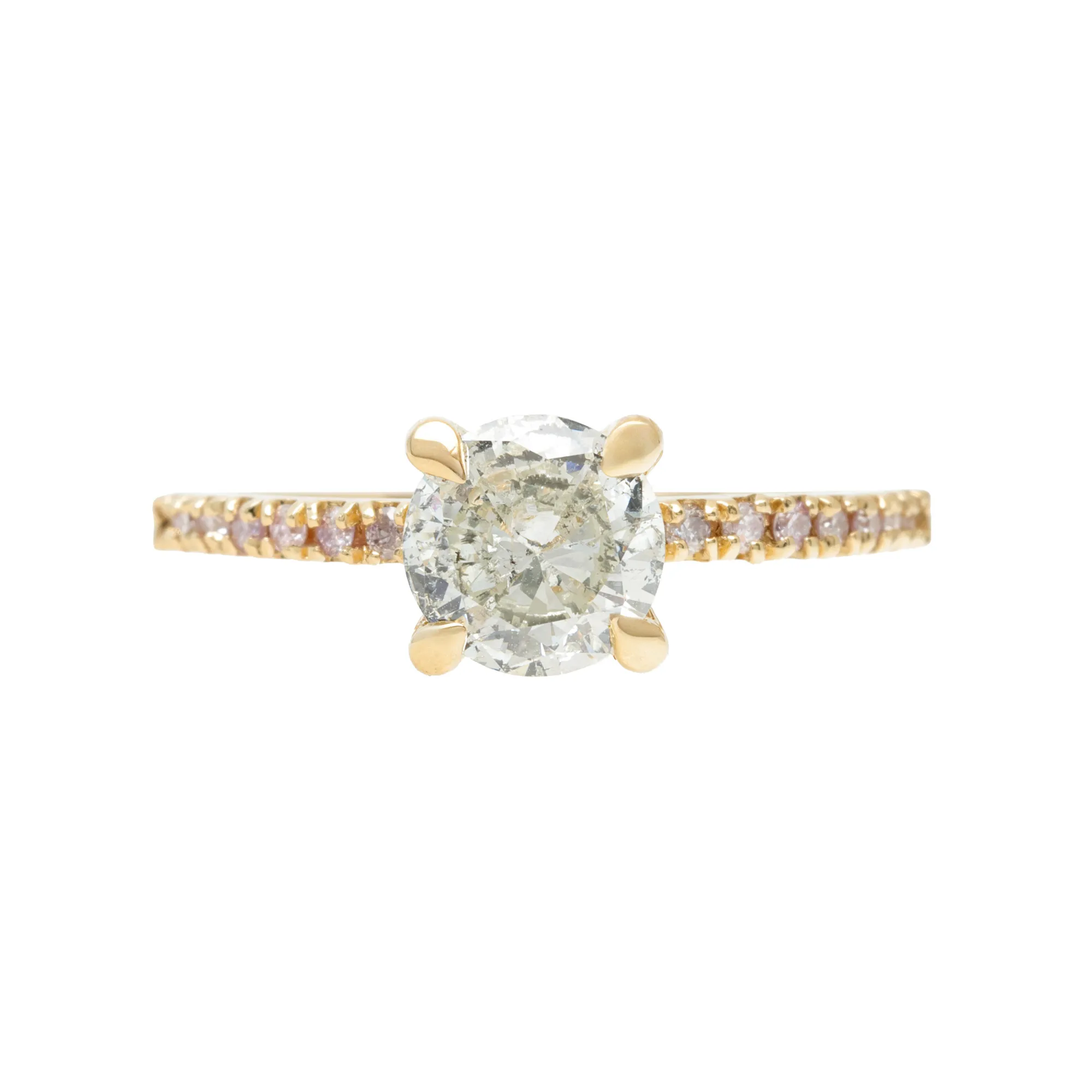 Gold ring, decorated with central diamond and paved with Fancy Pink diamonds, accompanied by GCI certificate
