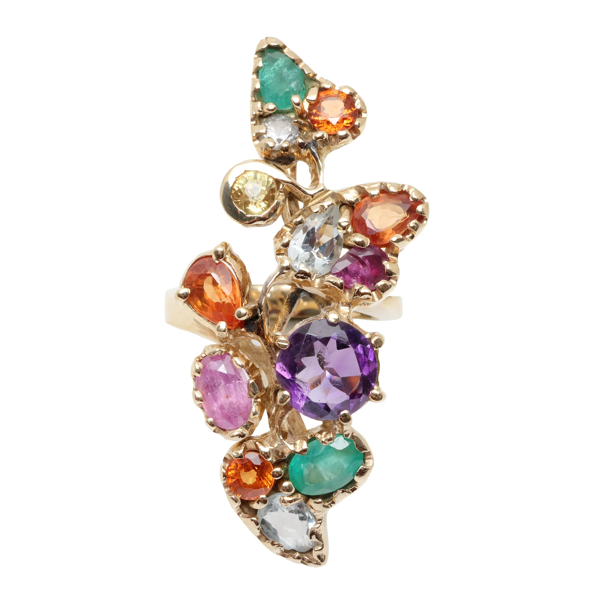 Gold ring, decorated with a multitude of precious stones