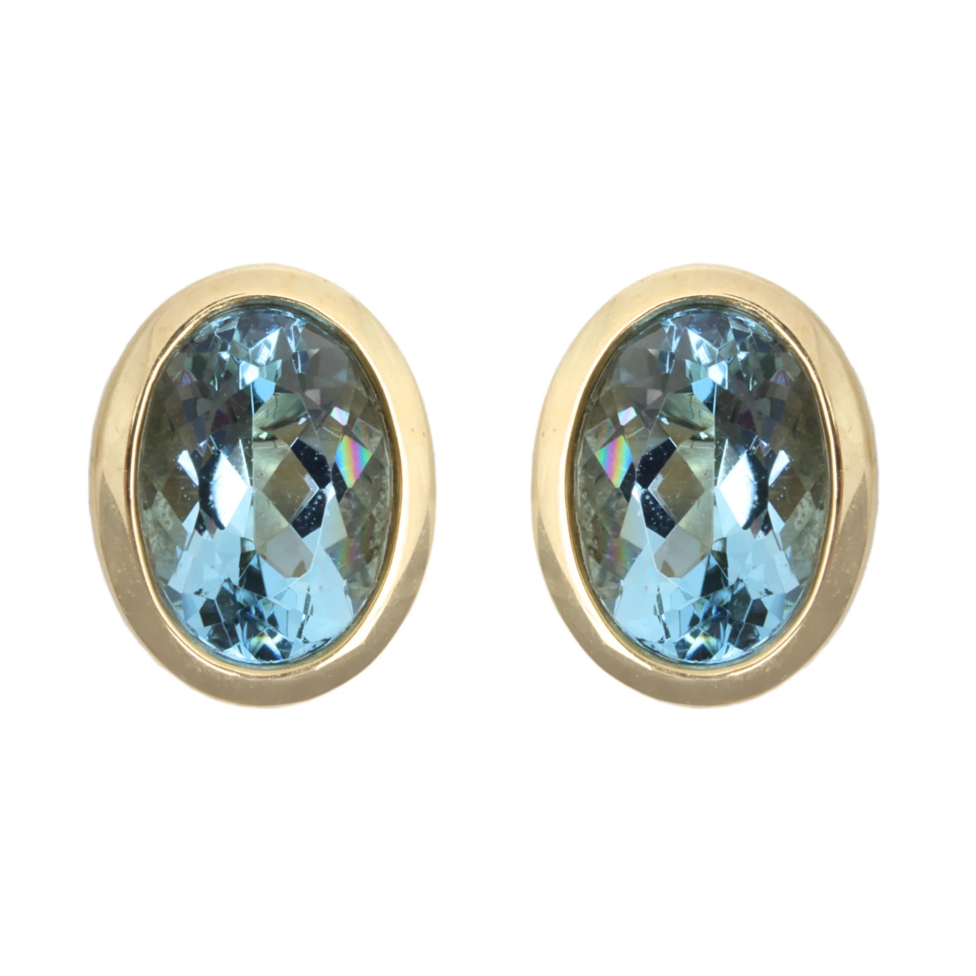 Pair of gold earrings, decorated with aquamarines