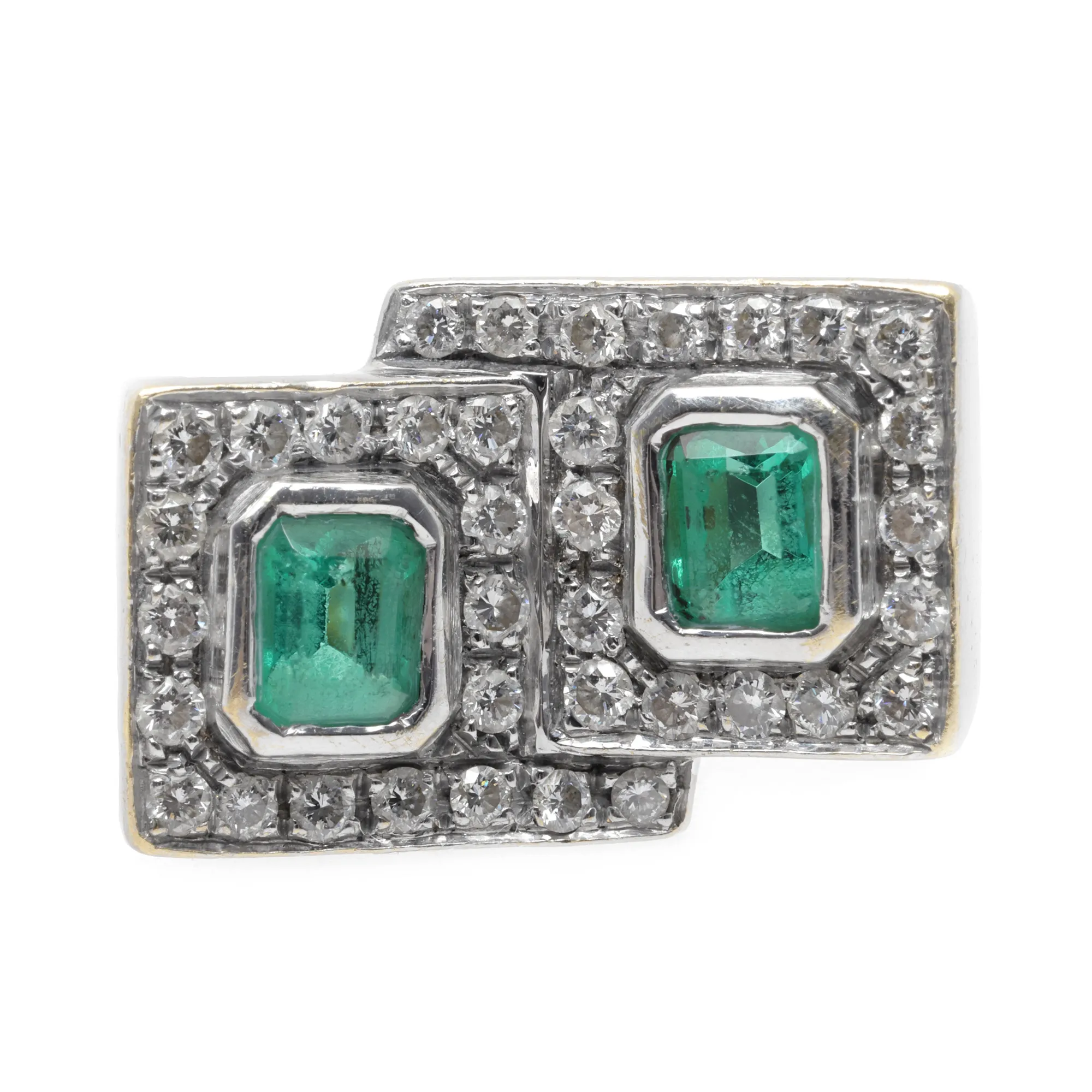 Inel din aur galben rodinat, decorat cu smaralde și diamante, atelier italian, cca. 1990