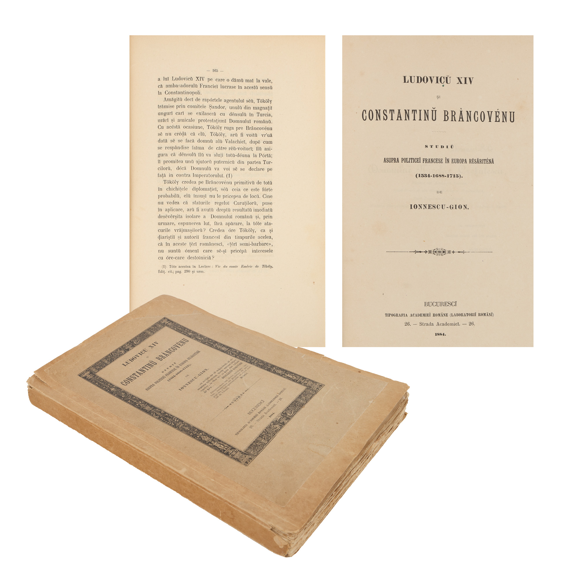 ”Ludovic XIV și Constantin Brâncoveanu”, de Gheorghe Ionnescu-Gion, București, 1884