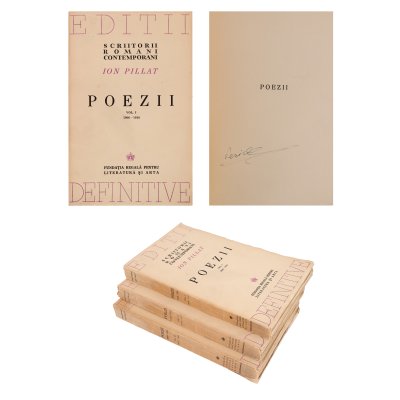 "Poezii" by Ion Pillat, three volumes, first edition, Bucharest, 1944, from the collection of the writer Pericle Martinescu
