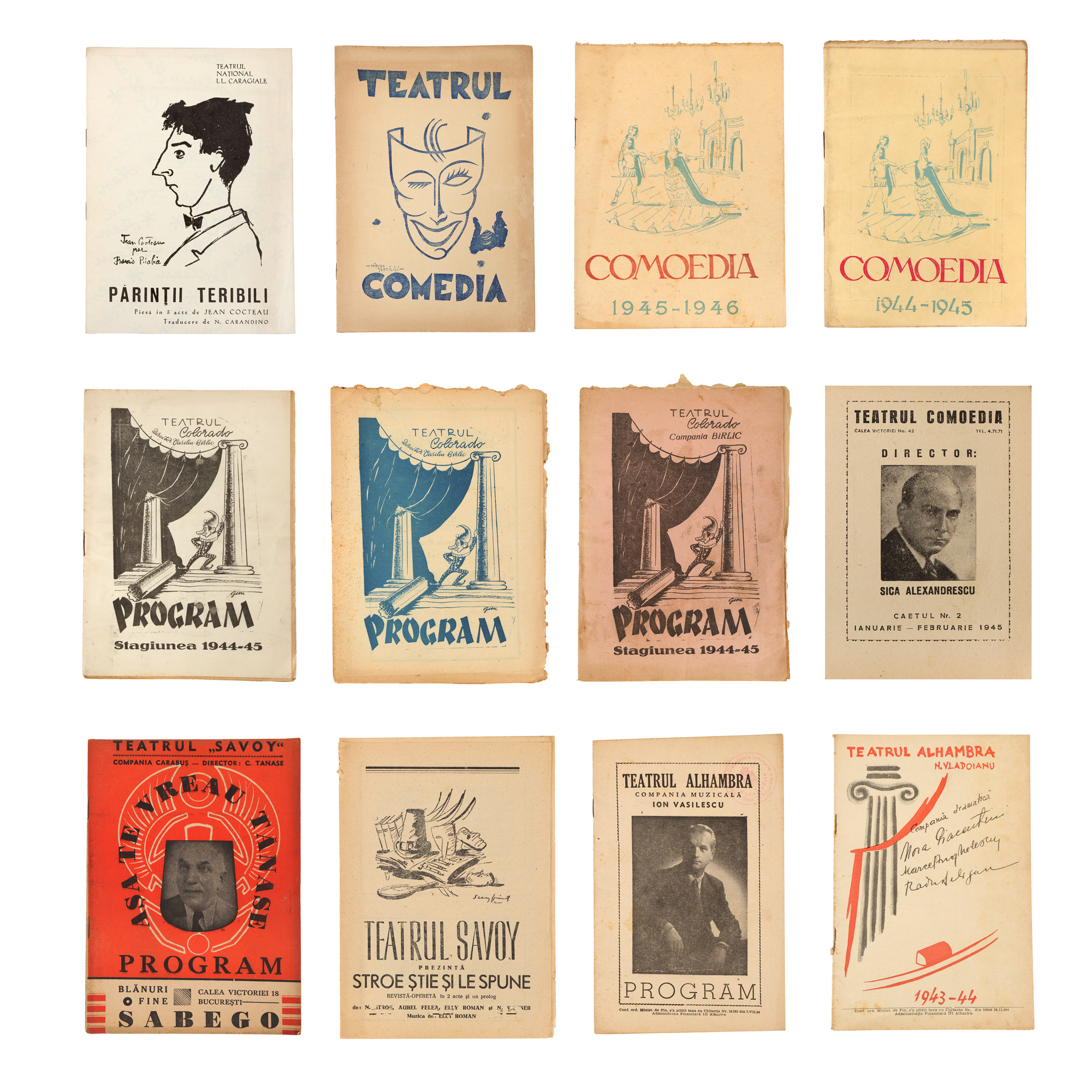 Lot format din 11 programe de teatru, 1941-1946, provin din colecția scriitorului Pericle Martinescu