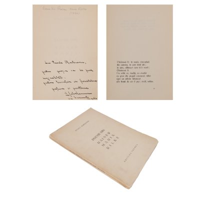 ”Poeme din Rainer Maria Rilke”, de Eugen Jebeleanu, cu un portret de Ion Anestin, București, 1934, cu dedicație către scriitorul Pericle Martinescu și semnătura olografă a autorului