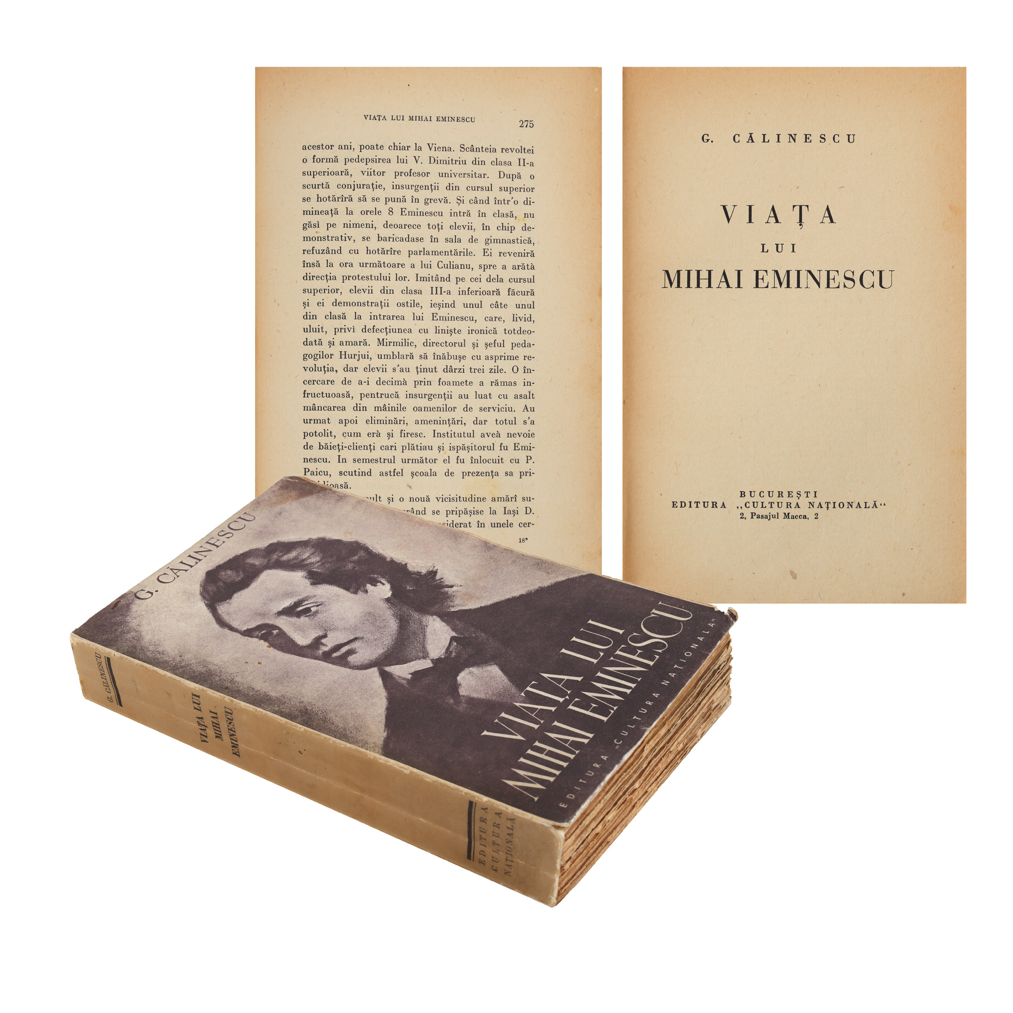 ”Viața lui Mihai Eminescu”, de George Călinescu,  ediție princeps, București, 1932, cu ex-librisul scriitorului Pericle Martinescu (din a cărui colecție provine)