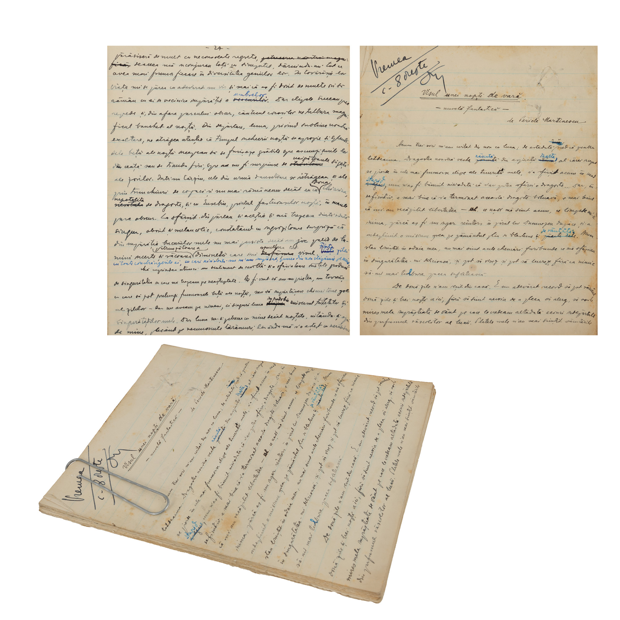 Manuscris ”Visul unei nopți de vară, nuvelă fantastică”, de Pericle Martinescu, mai 1939, cu semnătura olografă (43 file)