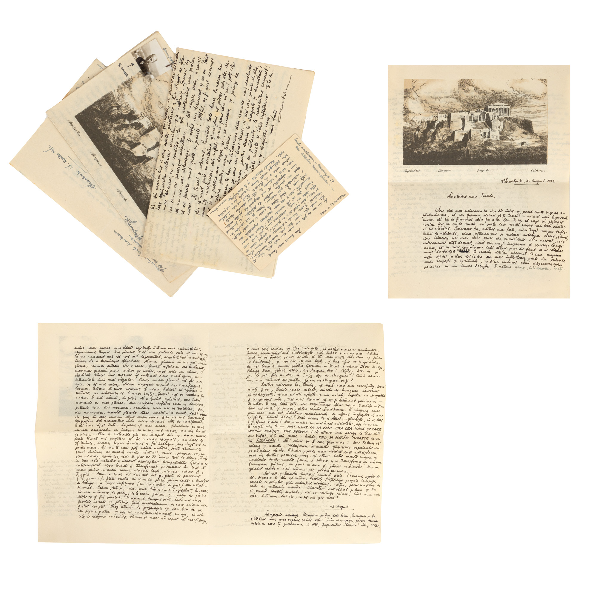 Lot format din patru corespondențe dintre Pericle Martinescu și matematicianul Anton Mistakide, 1942 (5 file)