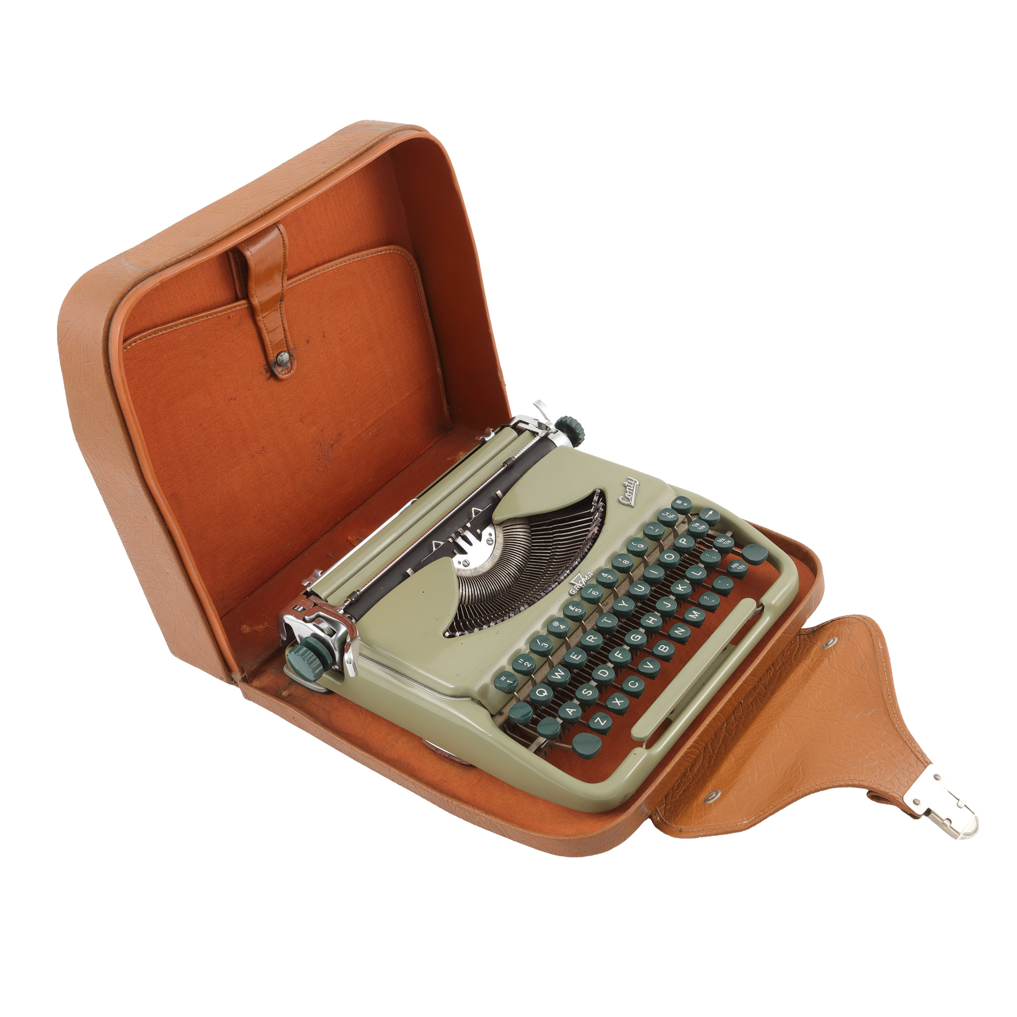 Groma typewriter, Conti model, 1950, in the original box, belonged to the writer Pericle Martinescu