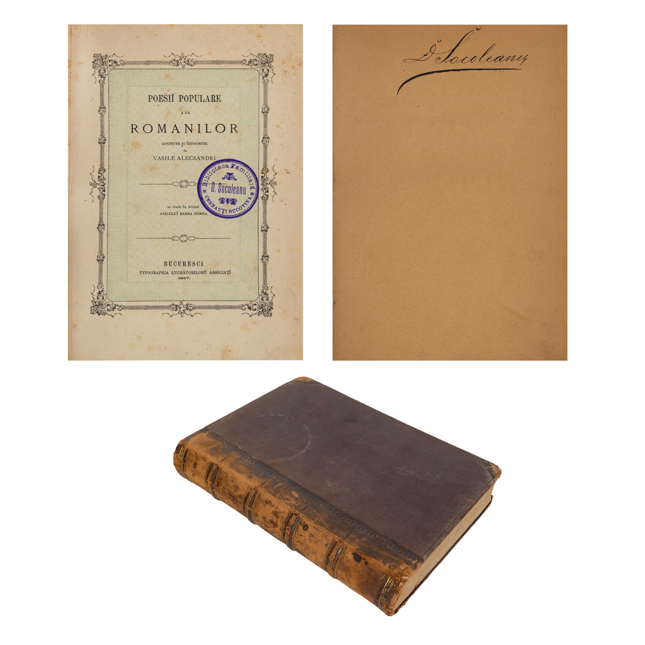 ”Poesii populare ale românilor”, de Vasile Alecsandri, ediție princeps, București, 1866, cu ex-libris