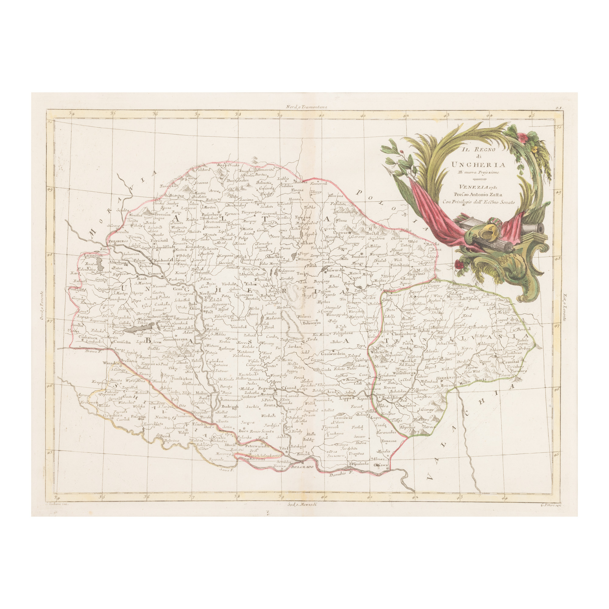 Hartă ”Regatul Ungariei”, de Antonio Zatta, Veneția, 1781