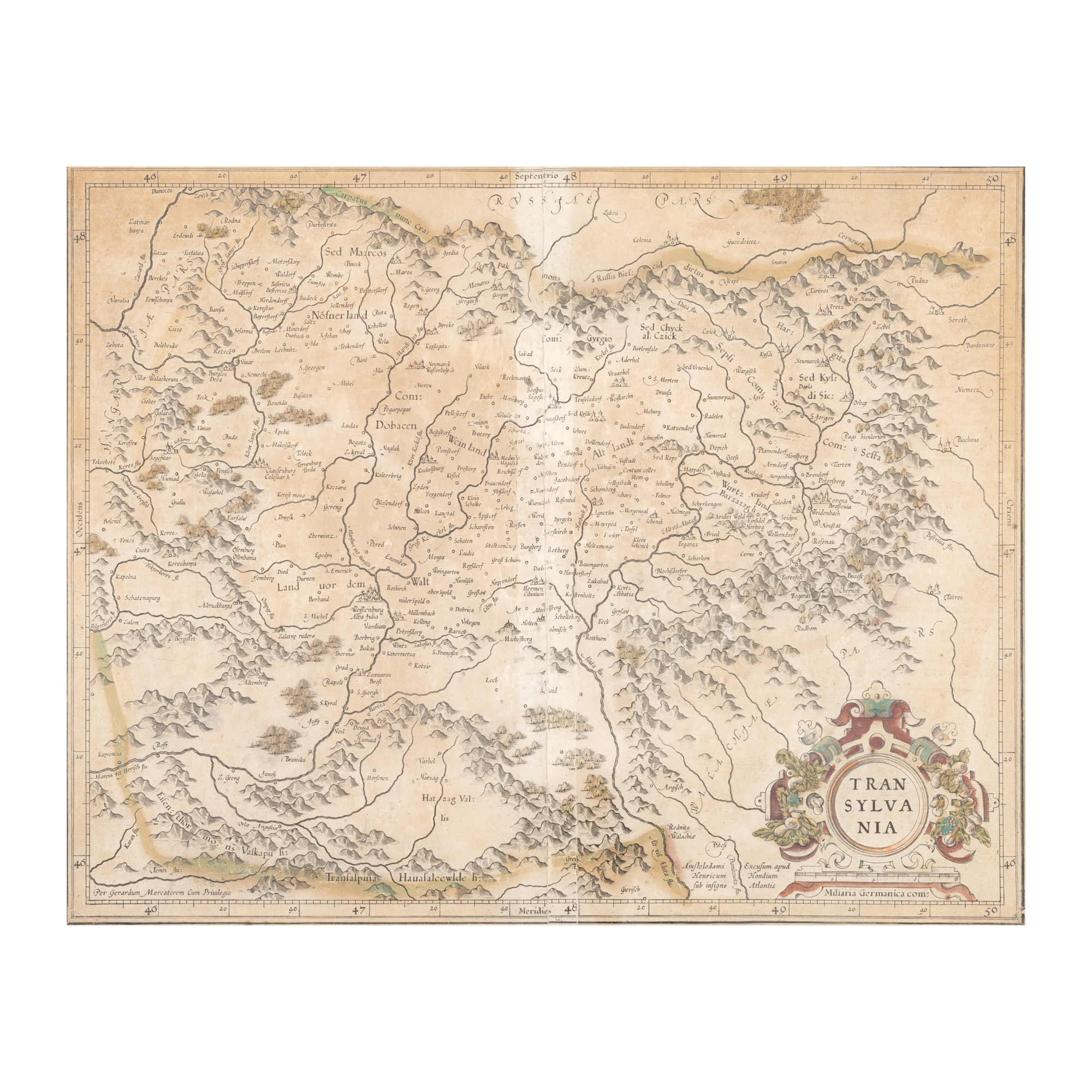 "Transylvania" Map by Gerardus Mercator, published by Hendrik Hondius, Amsterdam, 1623