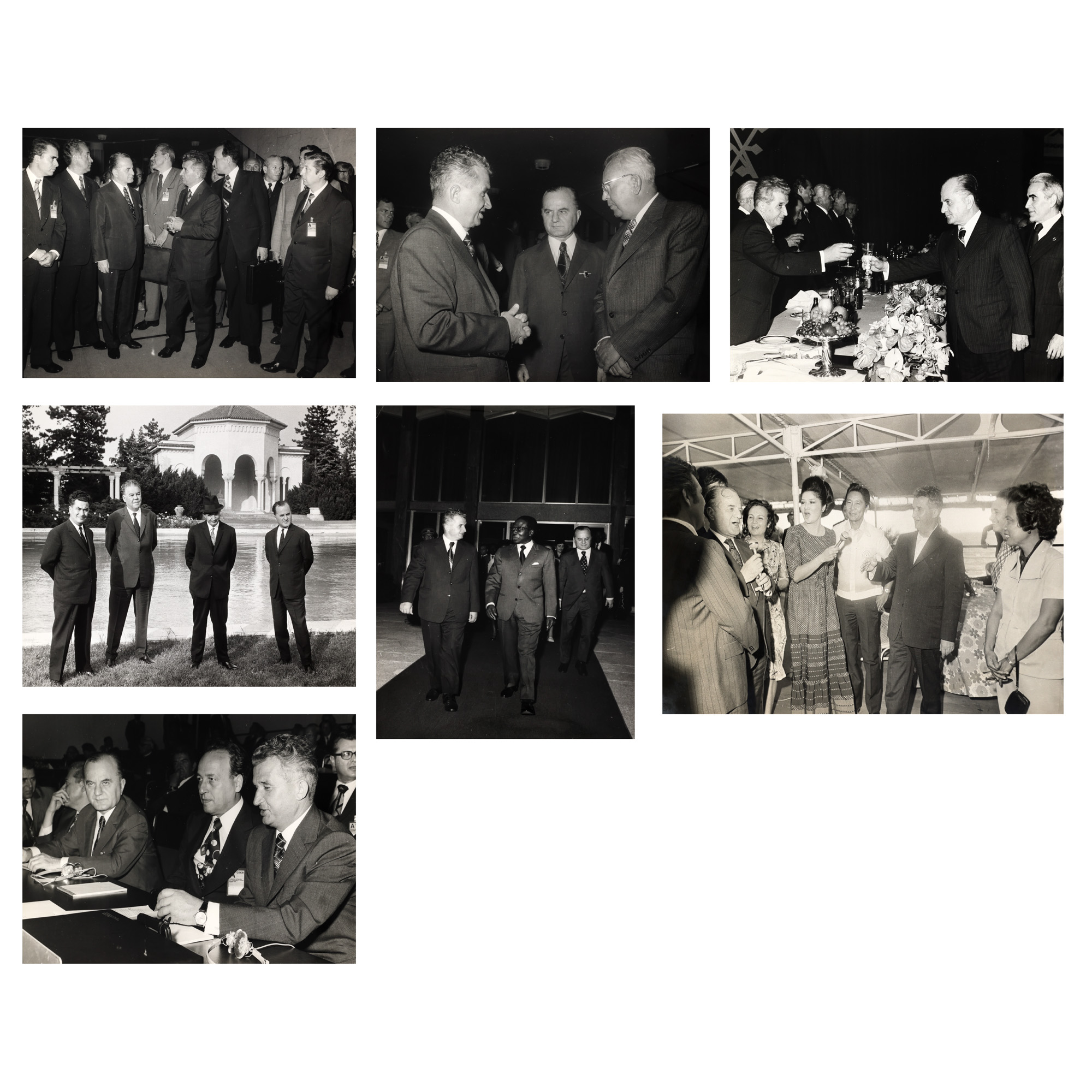 Lot consisting of 7 photos featuring Nicolae Ceaușescu in various official political postures, 1968-1976, coming from the archive of the former Minister of Foreign Affairs George Macovescu