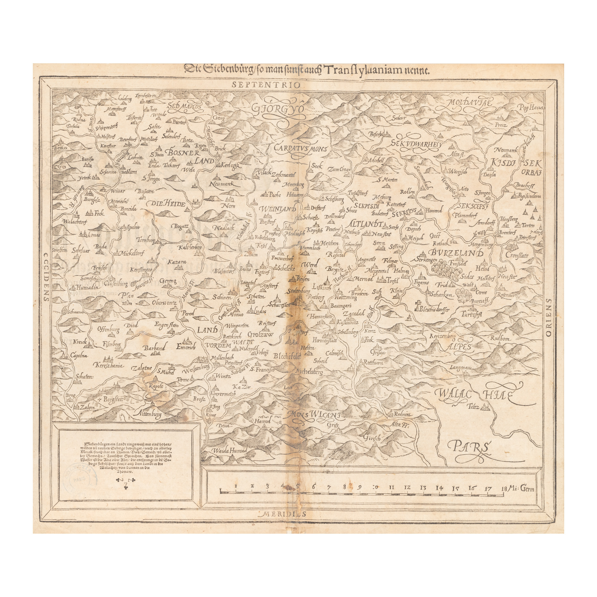 Hartă ”Transilvania”, de Sebastian Münster, Basel, 1588