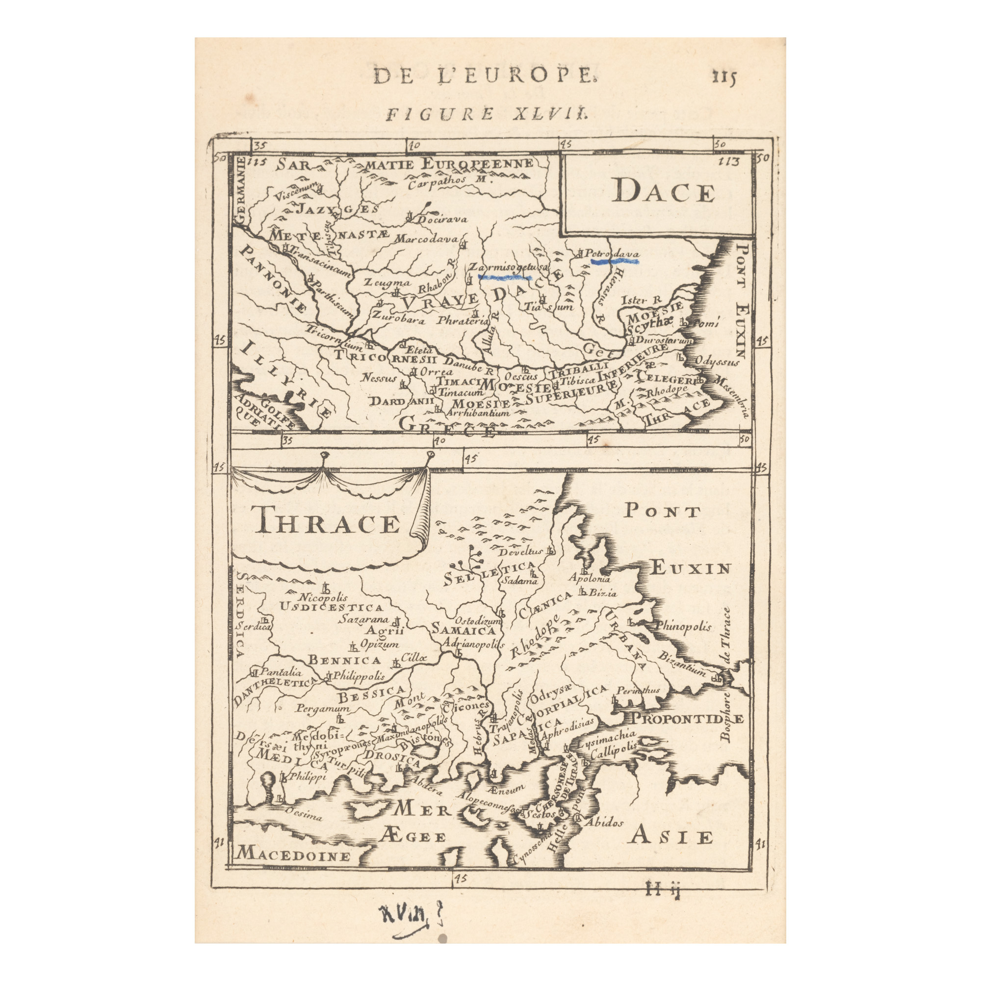 Hartă ”Dacia și Tracia”, de Alain Manesson Mallet, Paris, 1683