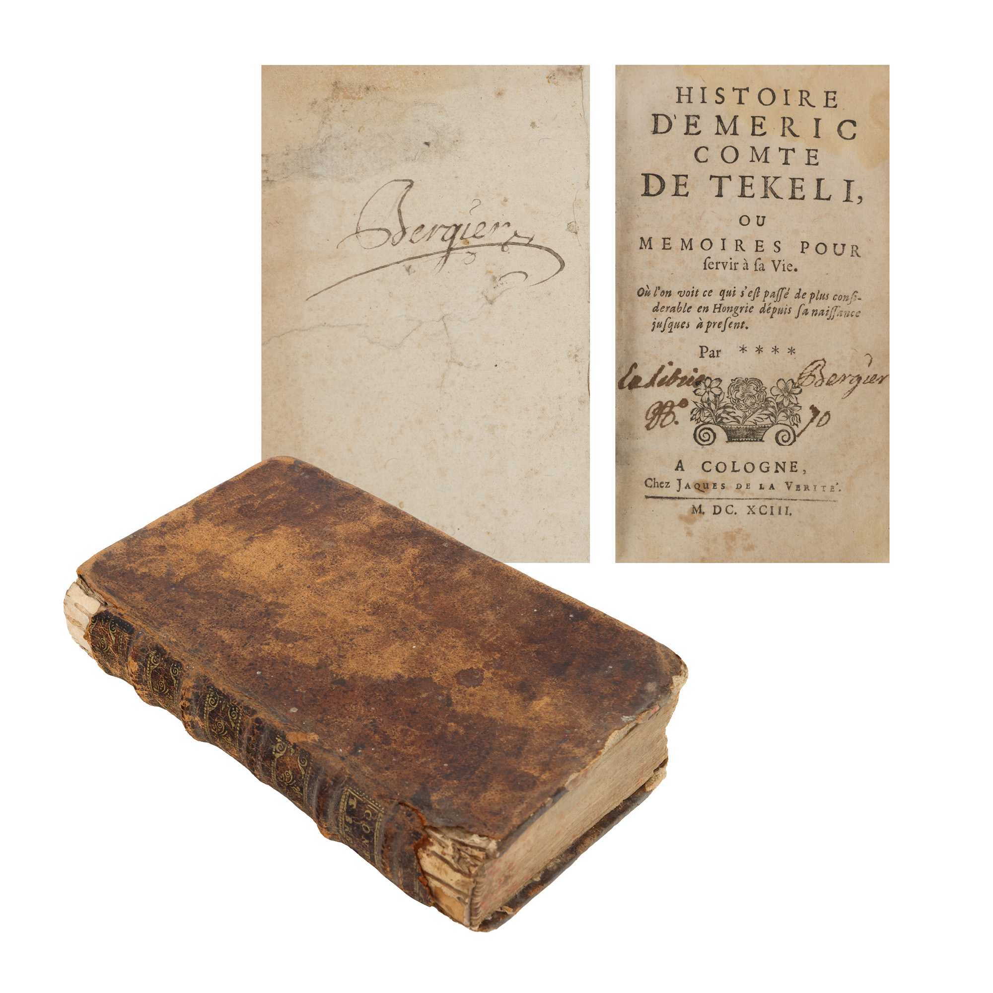”Istoria Contelui Emeric de Tekeli” (principe al Transilvaniei la 1690), de Jean Le Clerc, franceză, Cologna, 1693