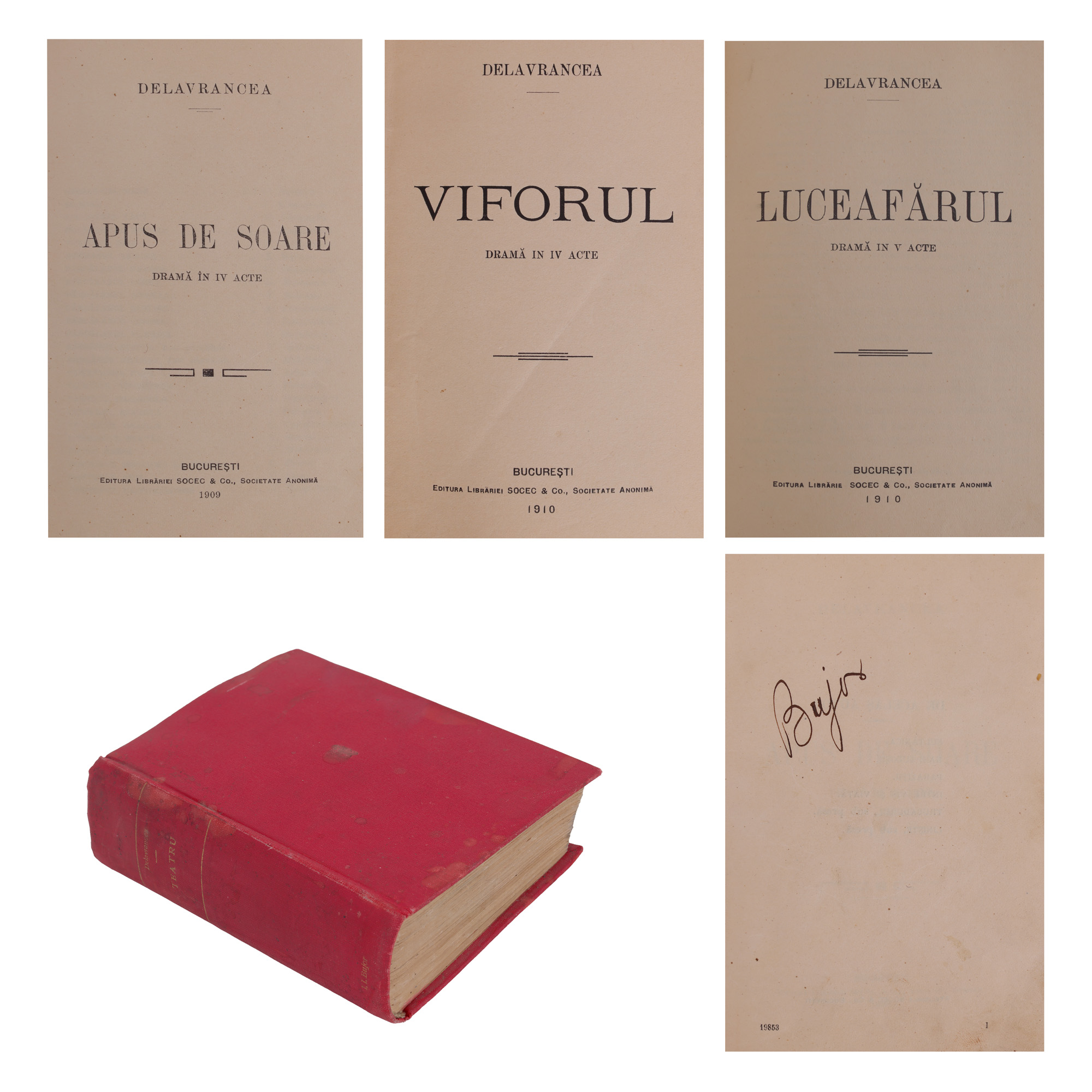 ”Teatru”, de Barbu Ștefănescu Delavrancea, București, 1909-1910, ediții princeps colegate, cu ex-libris
