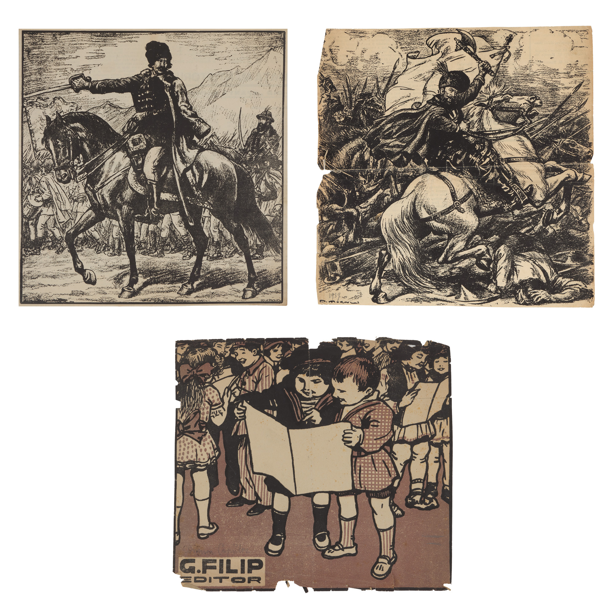Lot format din 3 heliogravuri după lucrări de Ary Murnu, cca. 1939, semnate în tipar, provin din colecția familiei de artiști Murnu