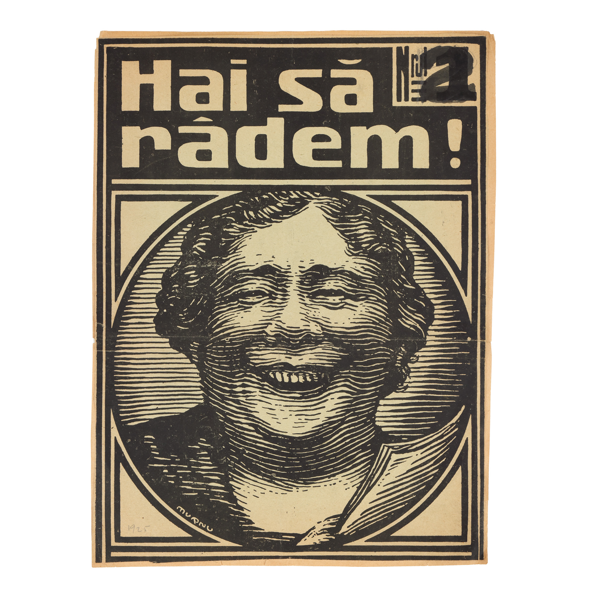 Macheta copertei revistei ”Hai să râdem”, de Ary Murnu, 1925, semnată în tipar, cu intervenții olografe ale artistului, provine din colecția familiei de Murnu