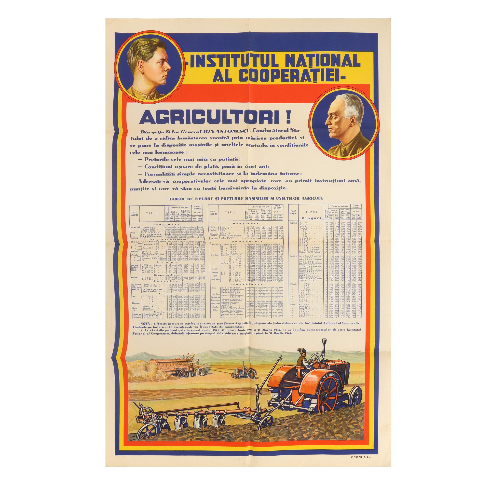 "Spectacular poster ”National Institute of Cooperation”, by Ary Murnu, Bucharest, 1941-1942, comes from the Murnu family of artists collection"