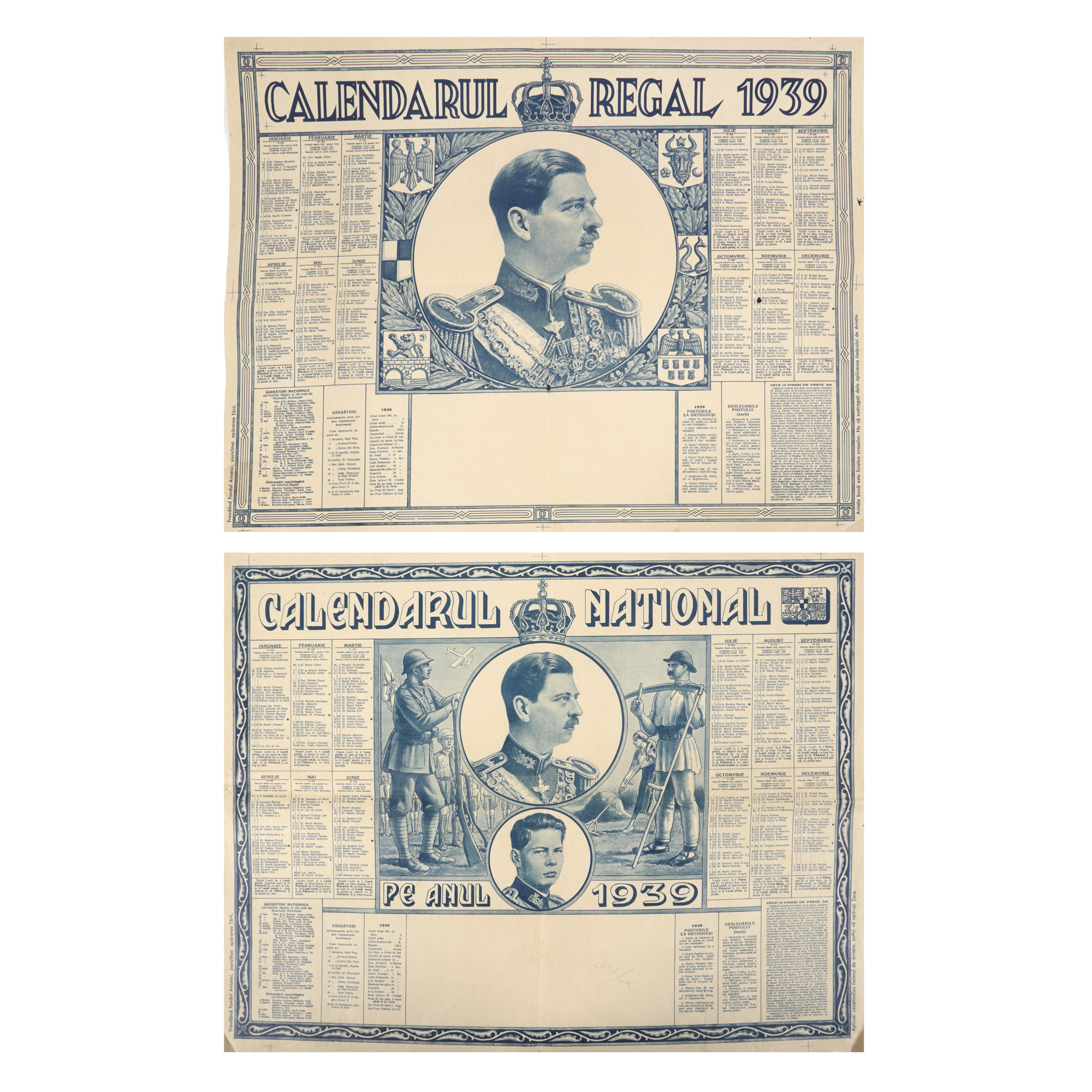 Lot format din ”Calendarul Regal” și ”Calendarul Național”, de Ary Murnu, 1939, piese de colecție, provin din colecția familiei de artiști Murnu