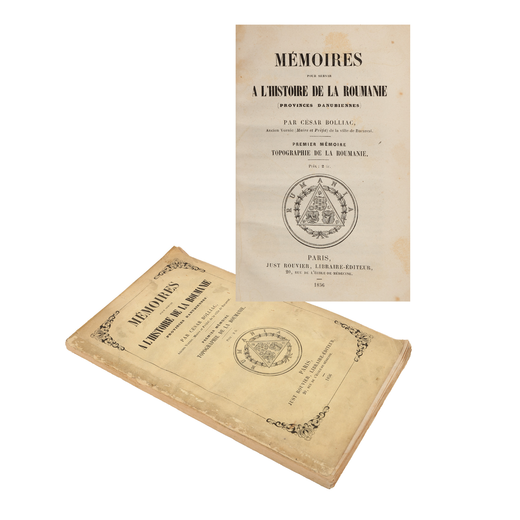 ”Memorii privind istoria României” de Cezar Bolliac, franceză, Paris, 1856, piesă rară