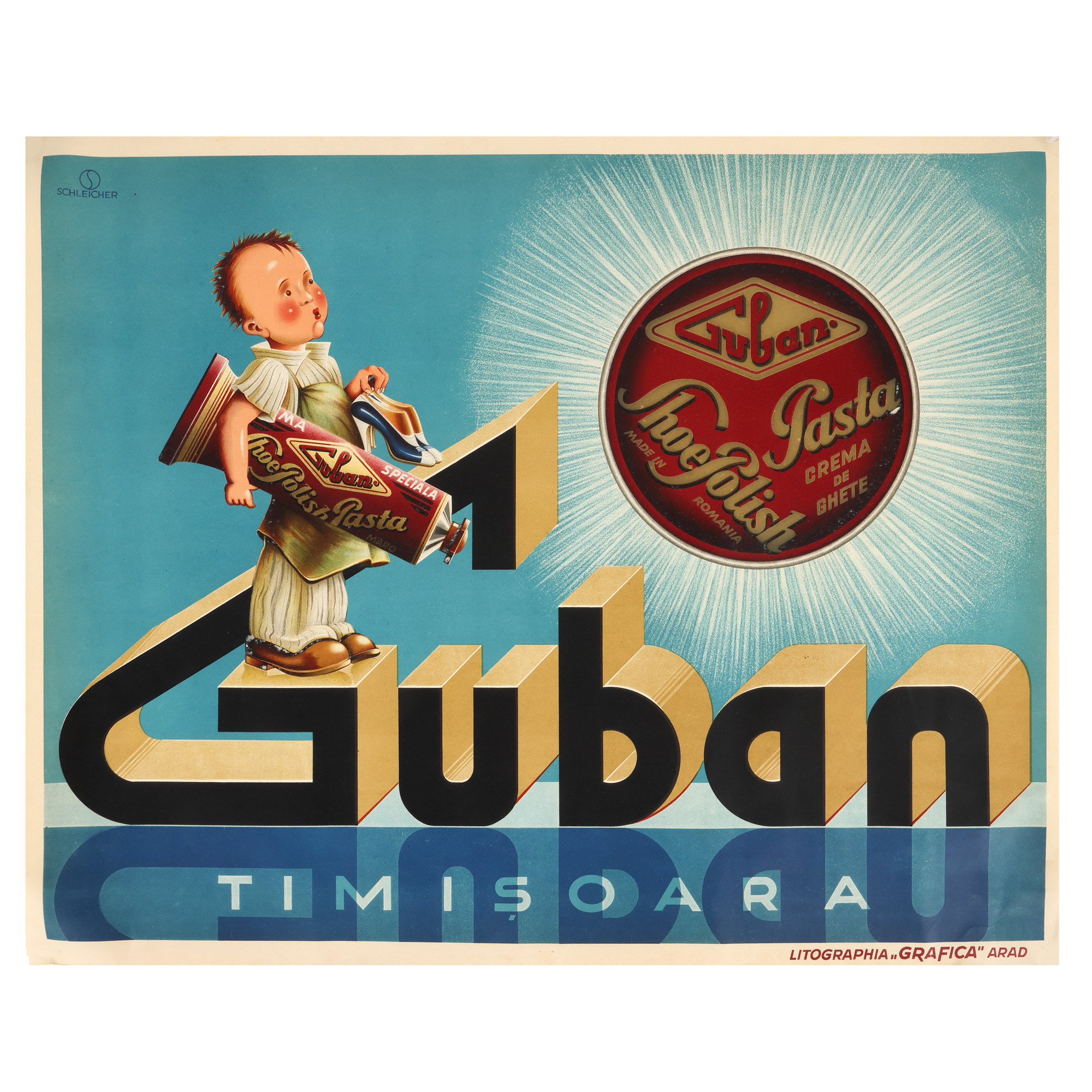 Splendid afiș publicitar ”Guban - cremă de ghete”, Timișoara, cca. 1930