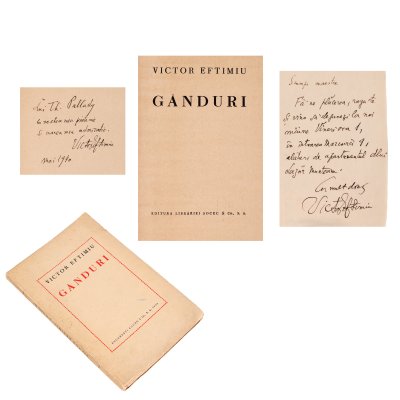 ”Gânduri”, de Victor Eftimiu, București, 1940, cu dedicația autorului către Theodor Pallady