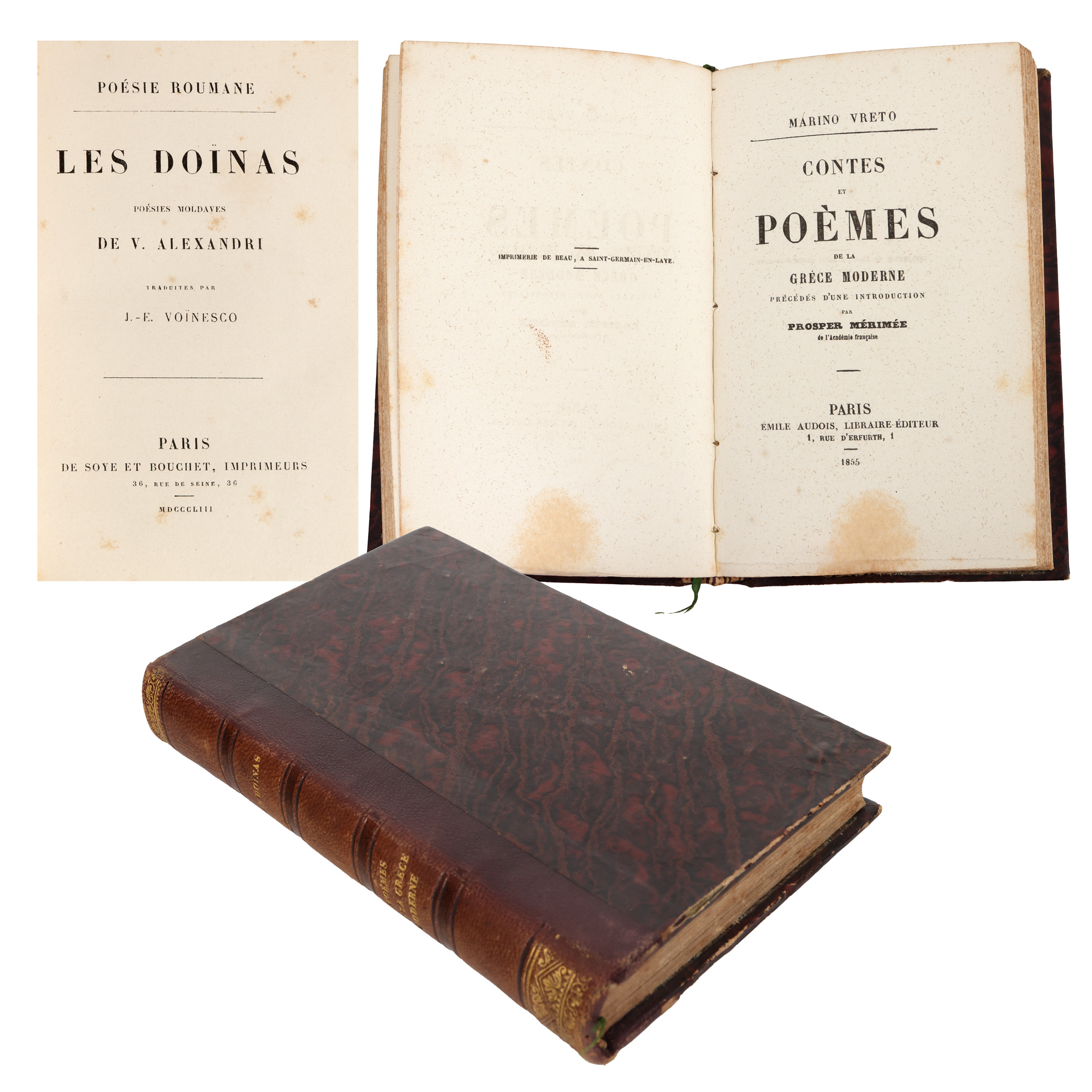 "Collected 'Doinas' by Vasile Alecsandri, French, first edition, Paris, 1853 and 'Stories and poems' by Marino Vreto, French, Paris, 1855"