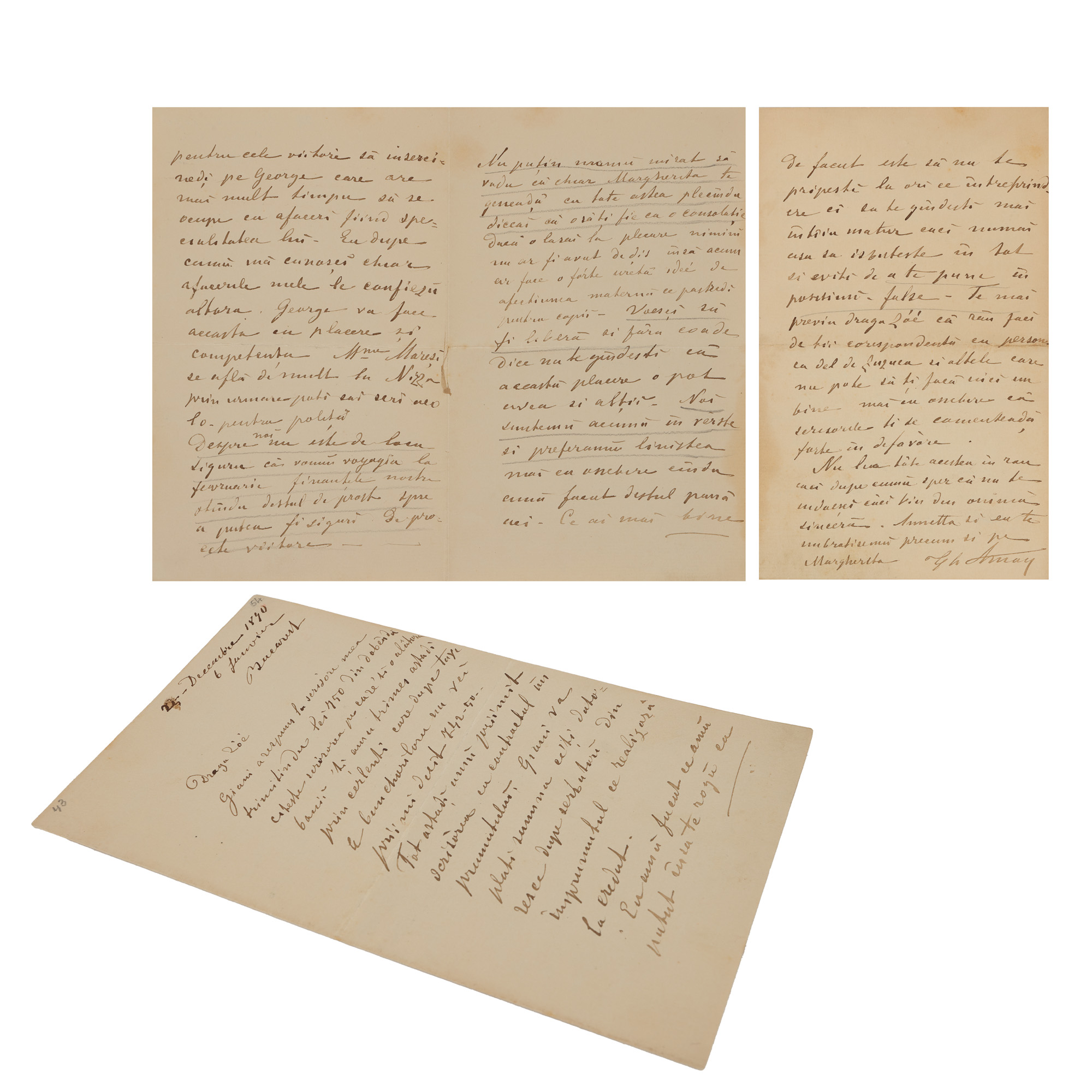 Scrisoare trimisă de Theodor Aman către fiica sa adoptivă Zoe (soprana Zina de Nory), București, 25 decembrie 1890