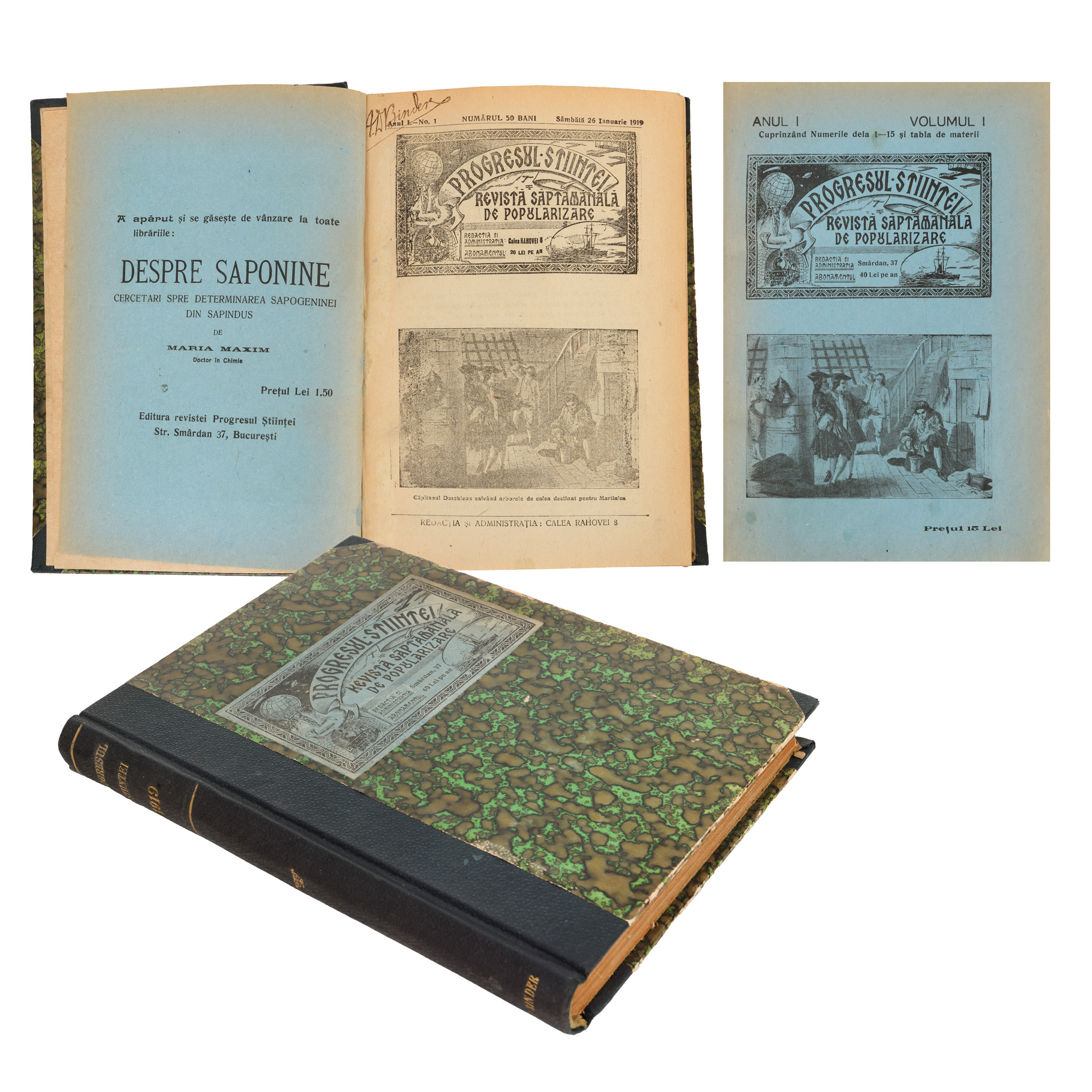 Colegat Revista ”Progresul științei”, numerele 1-18, București, ianuarie-august 1919, cu ex-libris, provine din colecția Sașa Pană